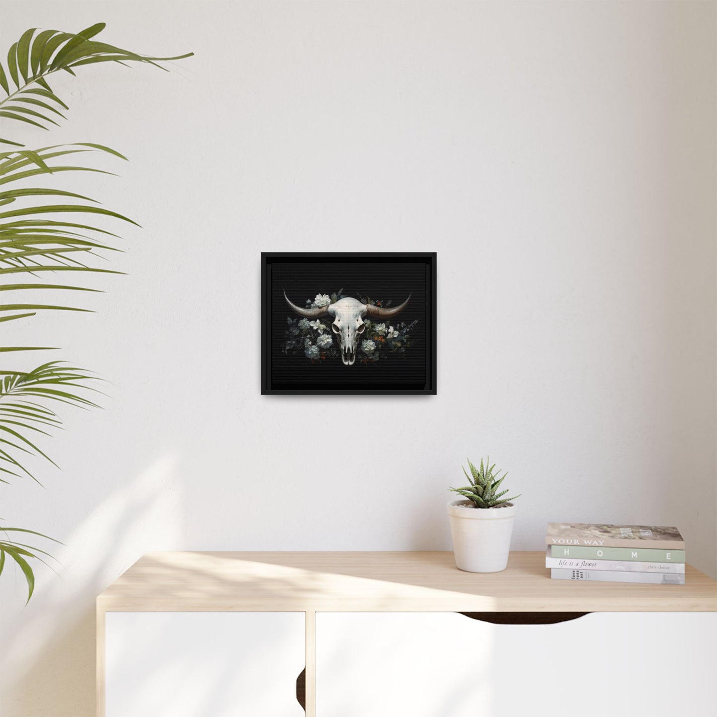 Bull Skull Wall Art, Framed Matte Canvas Print