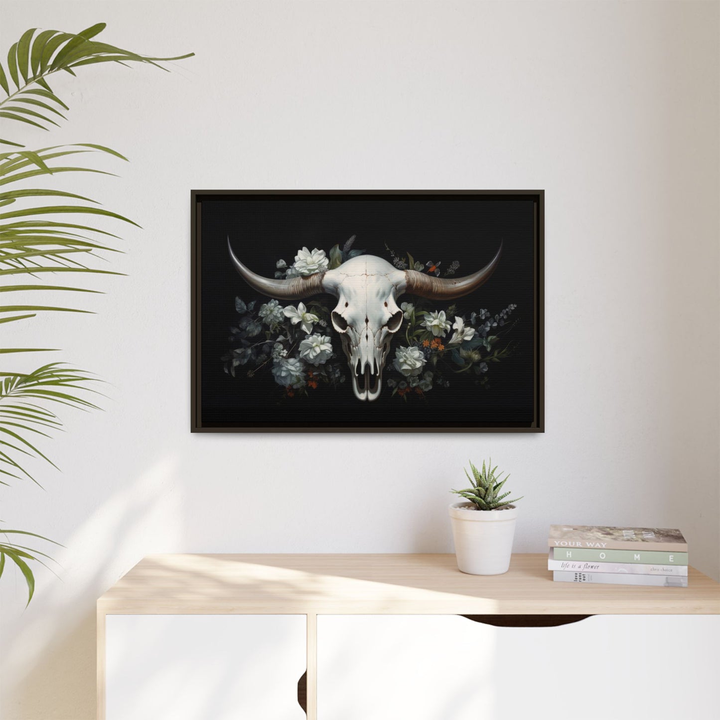 Bull Skull Wall Art, Framed Matte Canvas Print