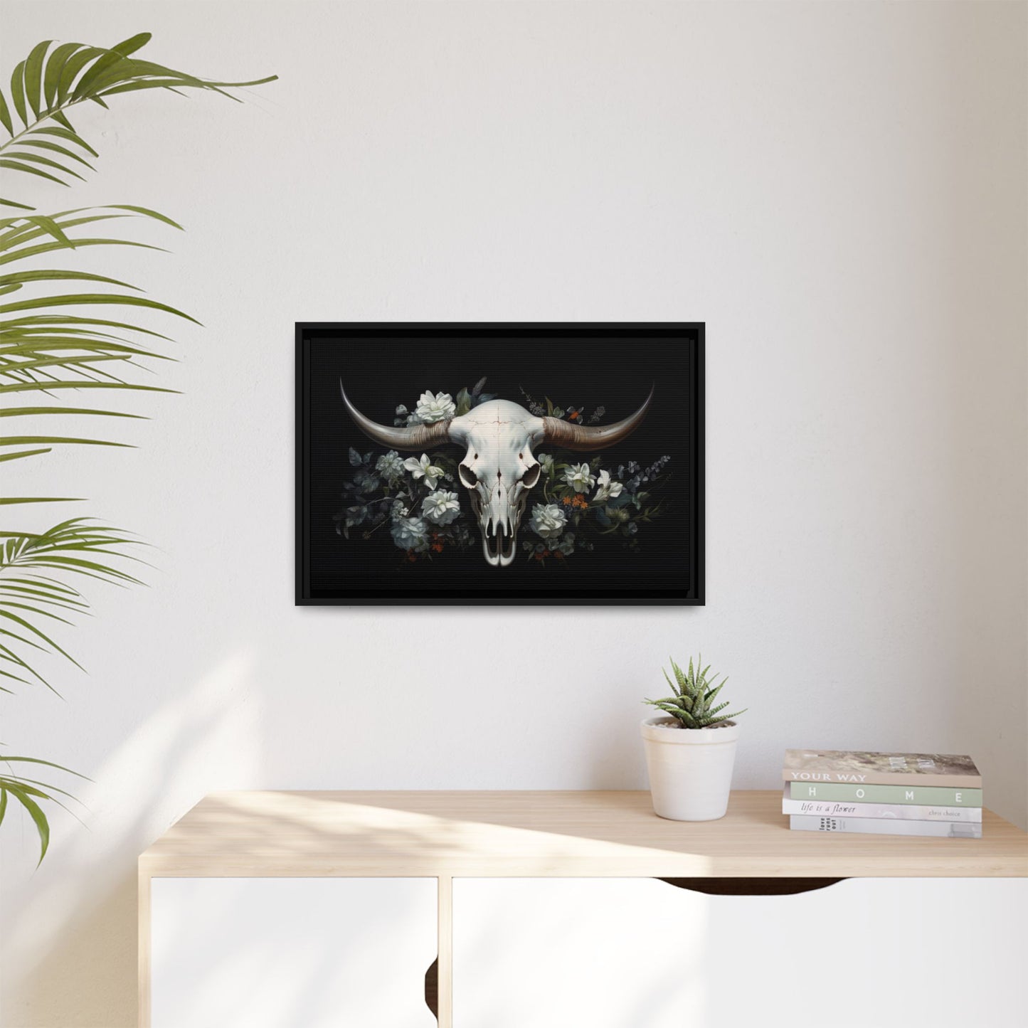 Bull Skull Wall Art, Framed Matte Canvas Print