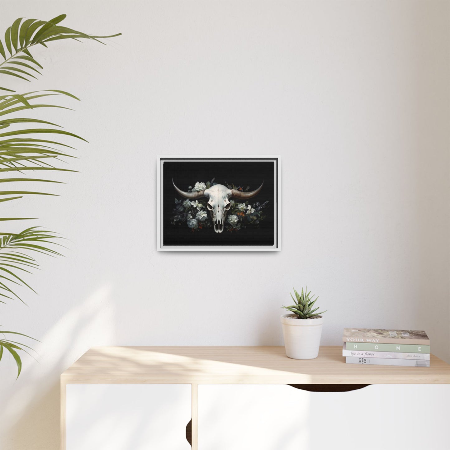 Bull Skull Wall Art, Framed Matte Canvas Print