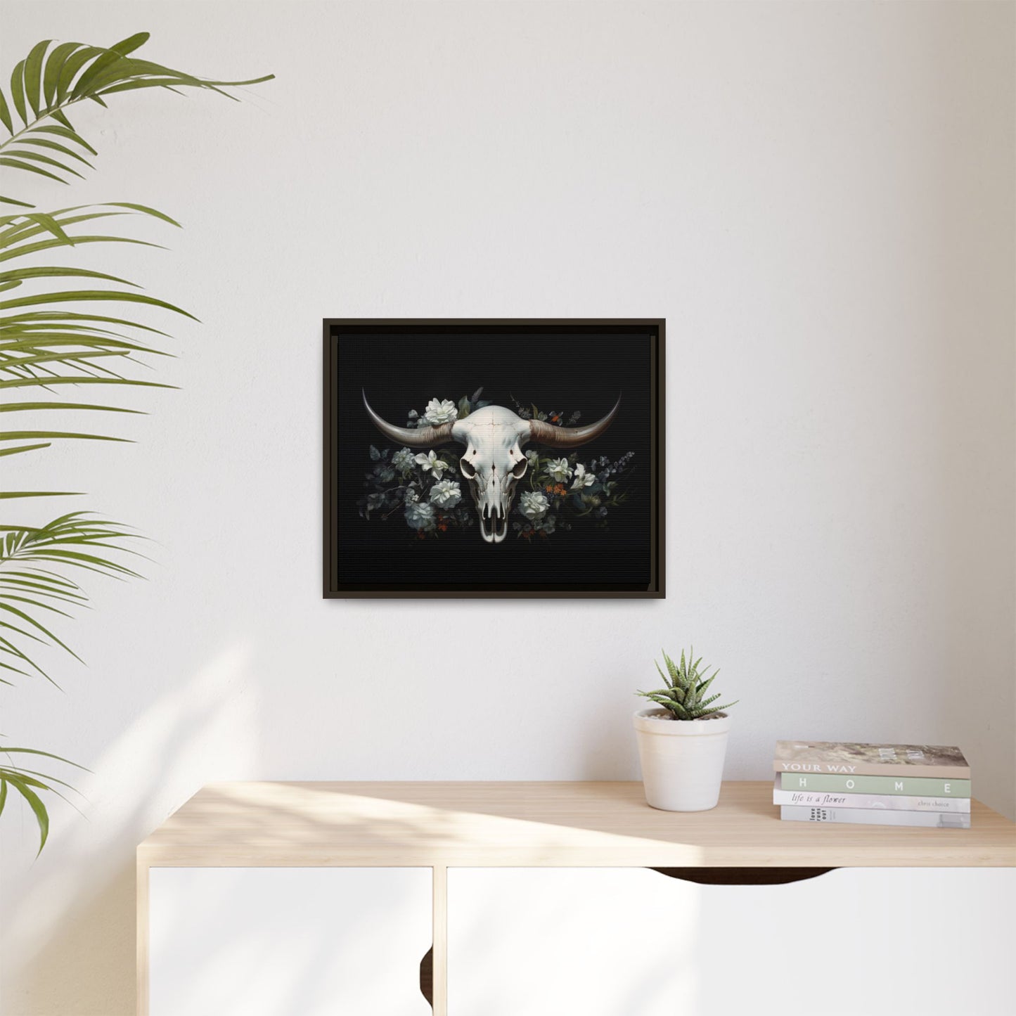 Bull Skull Wall Art, Framed Matte Canvas Print