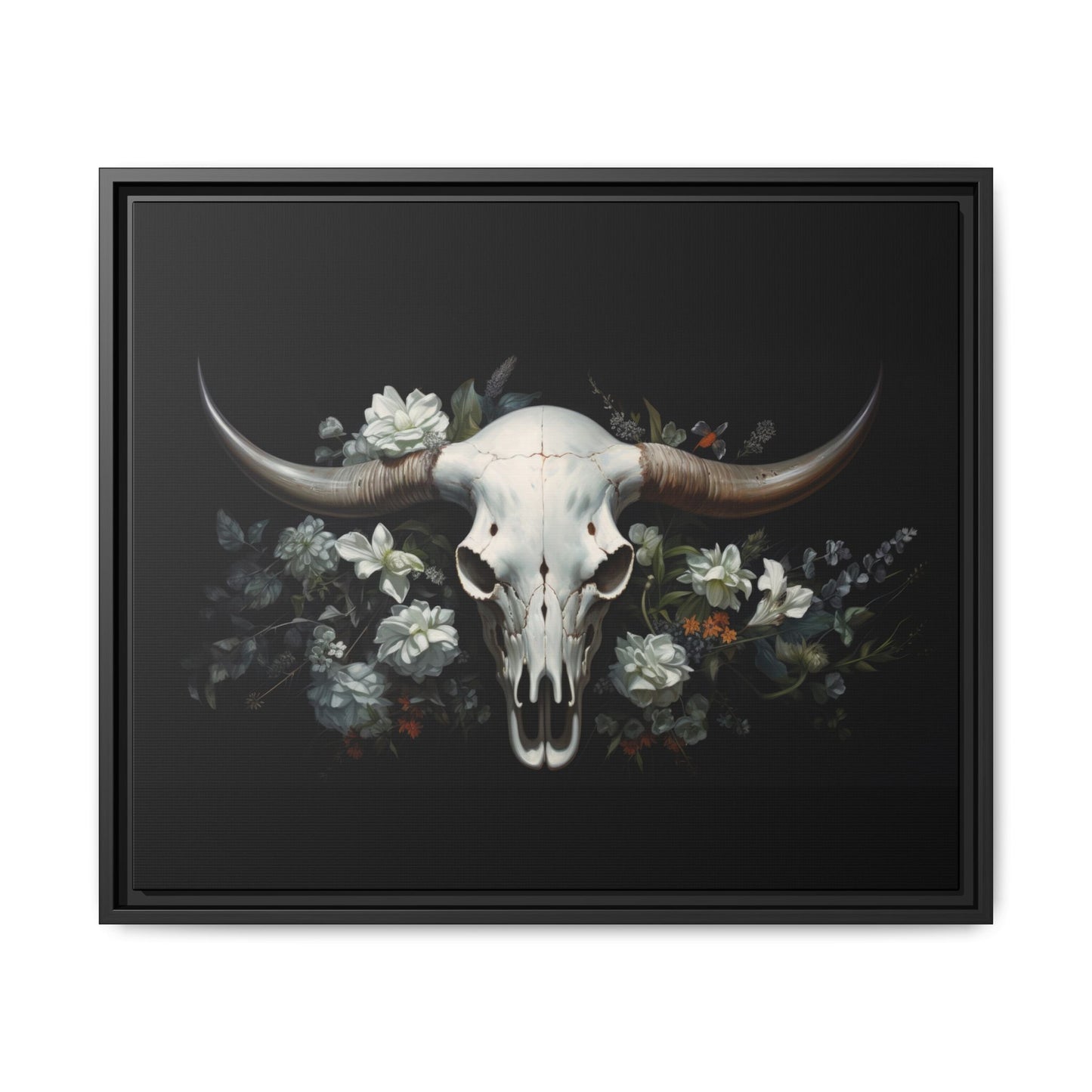 Bull Skull Wall Art, Framed Matte Canvas Print