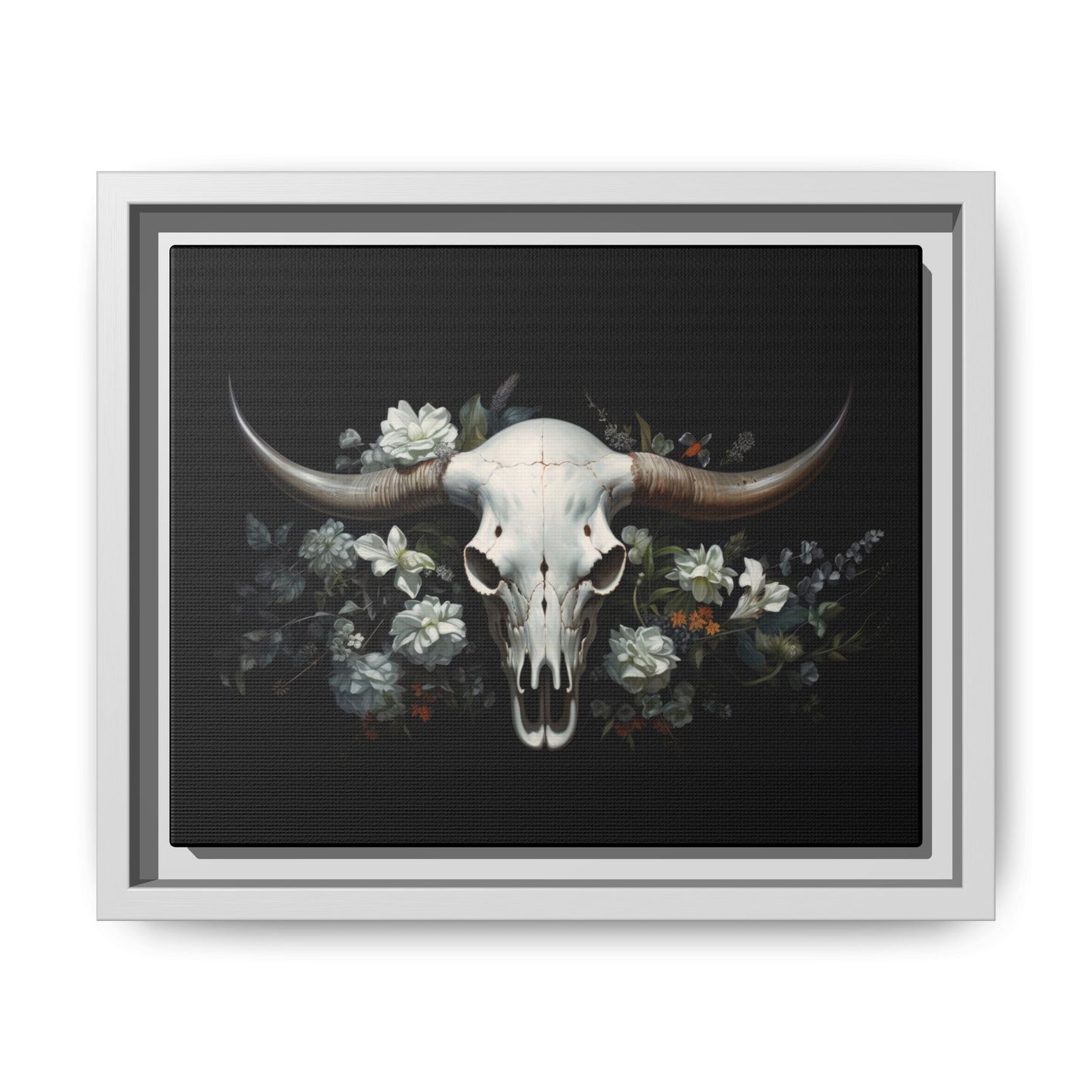 Bull Skull Wall Art, Framed Matte Canvas Print