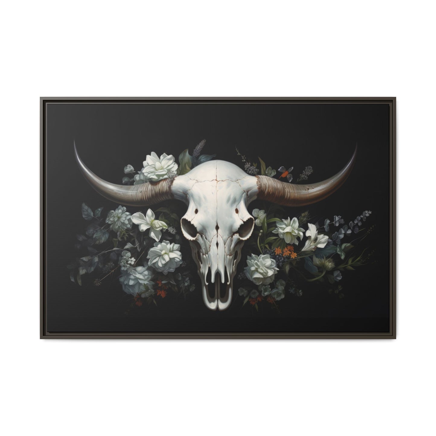 Bull Skull Wall Art, Framed Matte Canvas Print