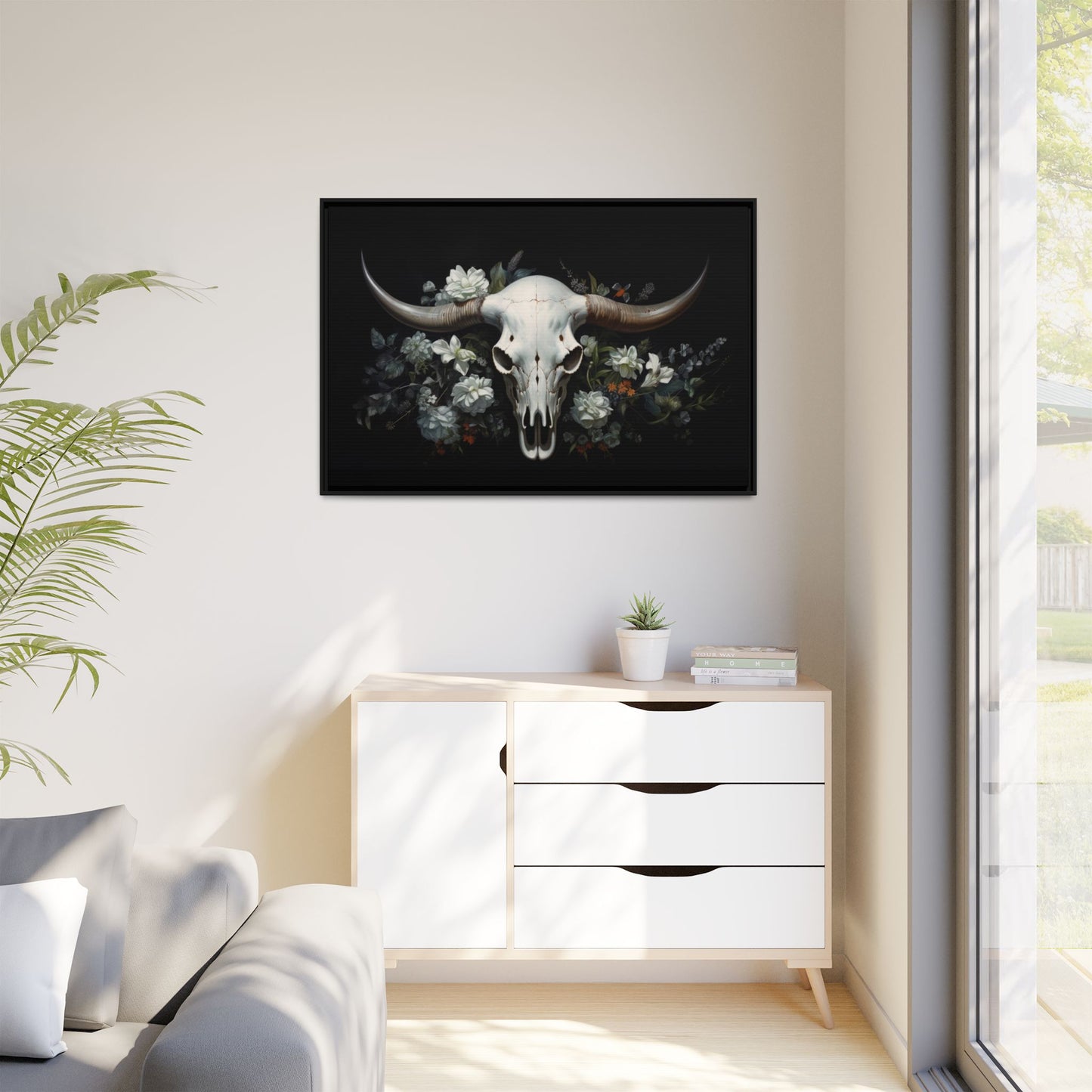 Bull Skull Wall Art, Framed Matte Canvas Print