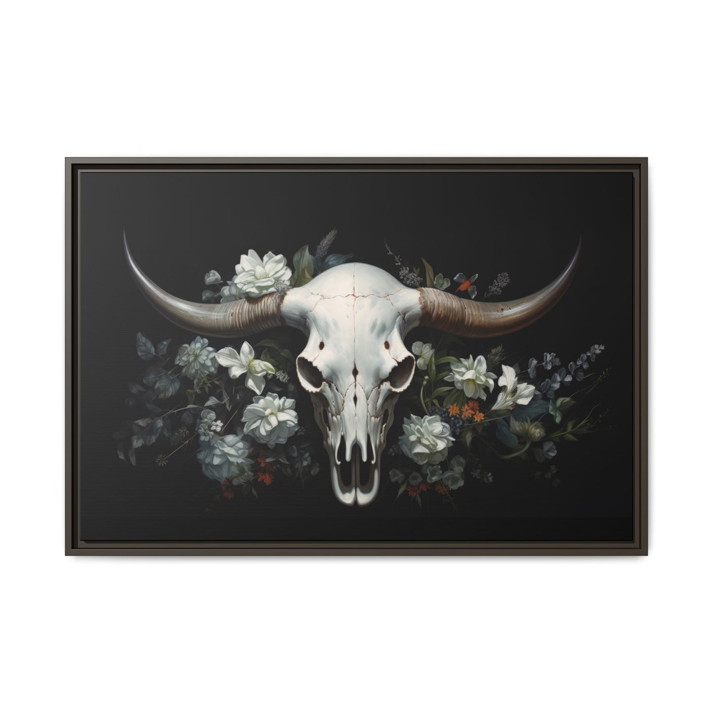 Bull Skull Wall Art, Framed Matte Canvas Print