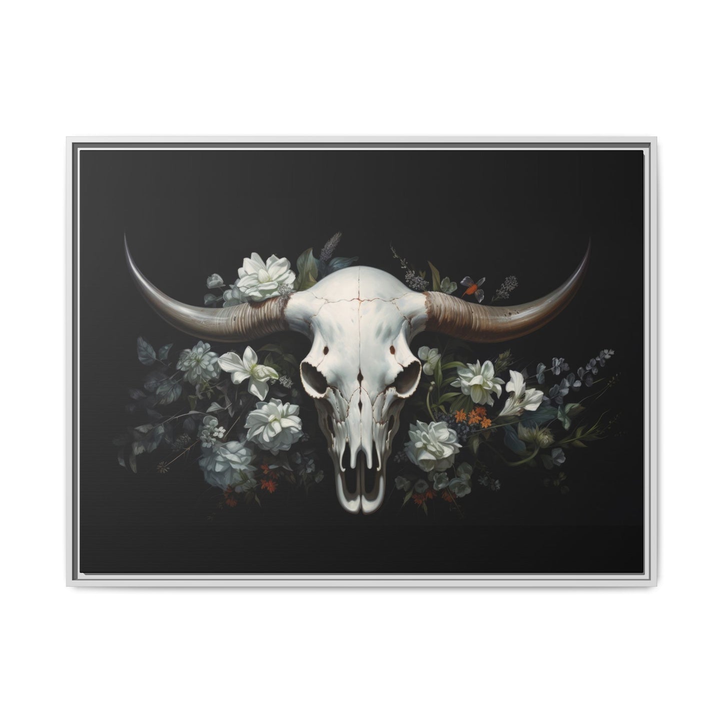 Bull Skull Wall Art, Framed Matte Canvas Print