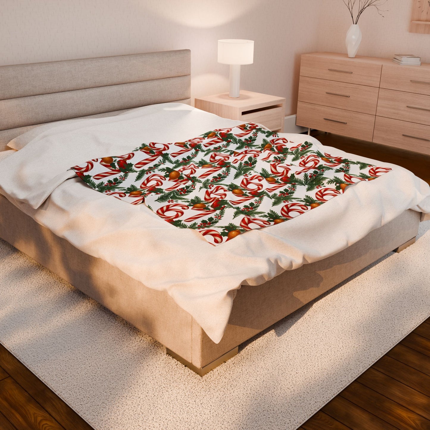 67 Christmas Candy Cane Velveteen Plush Blanket – Holiday Cozy Throw