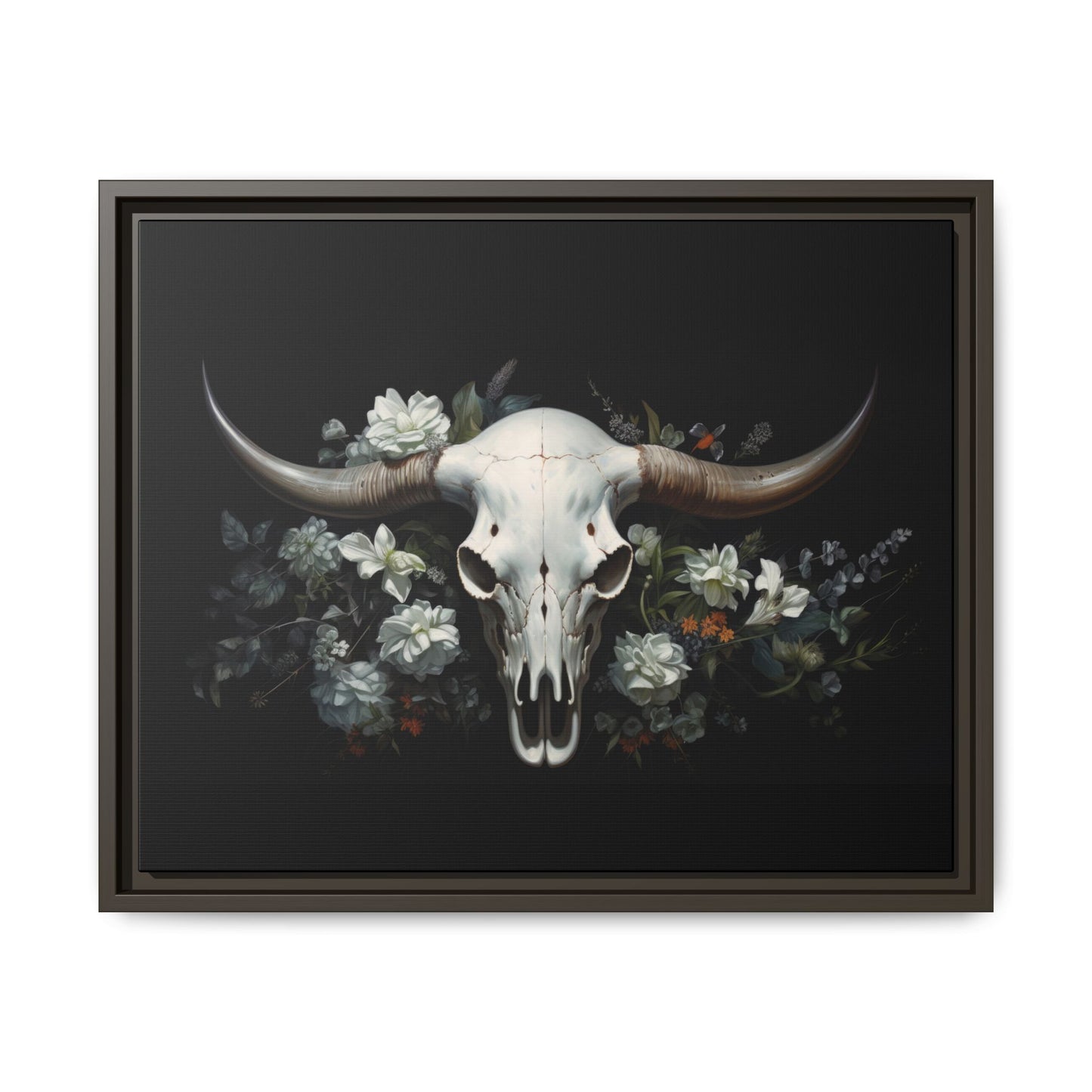 Bull Skull Wall Art, Framed Matte Canvas Print