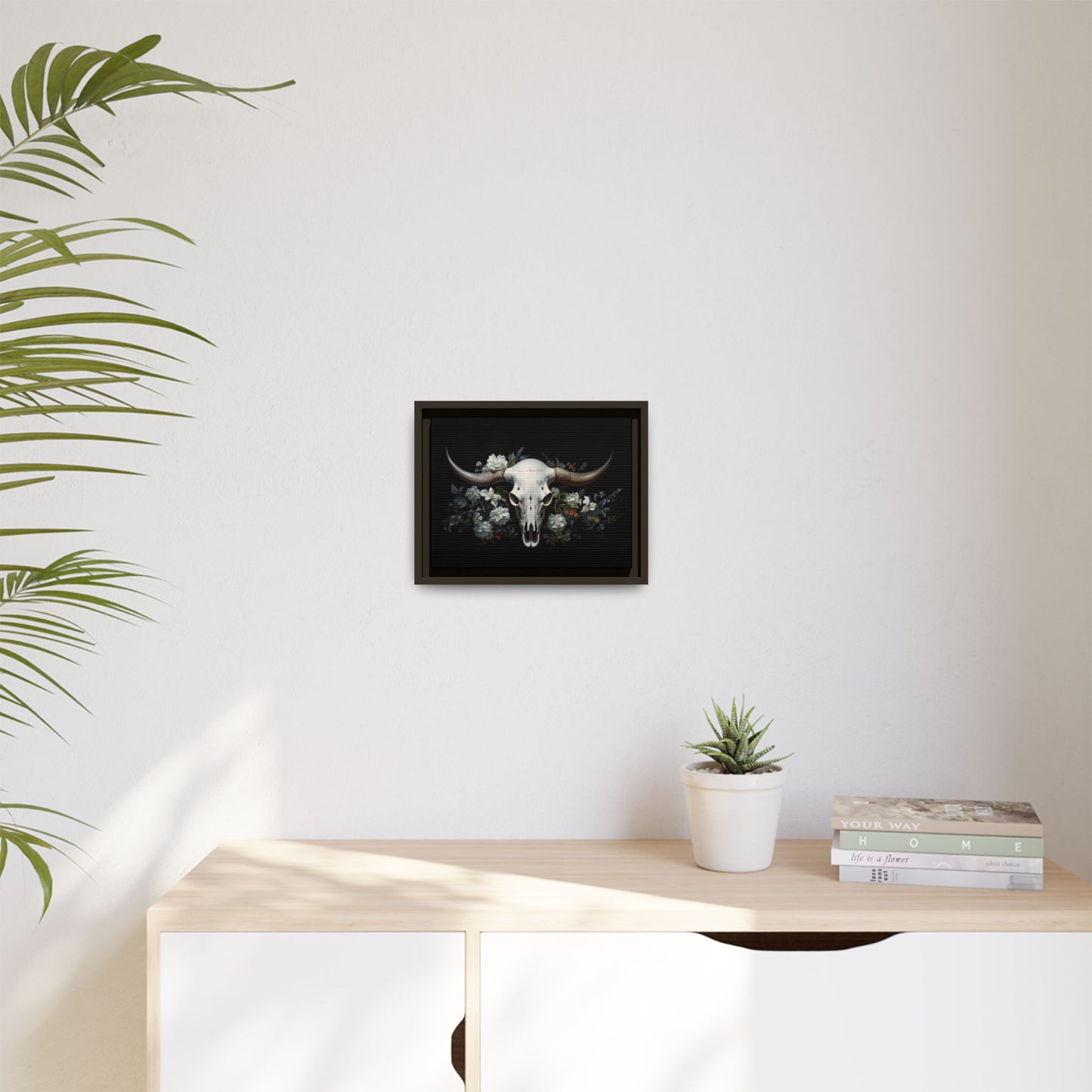 Bull Skull Wall Art, Framed Matte Canvas Print