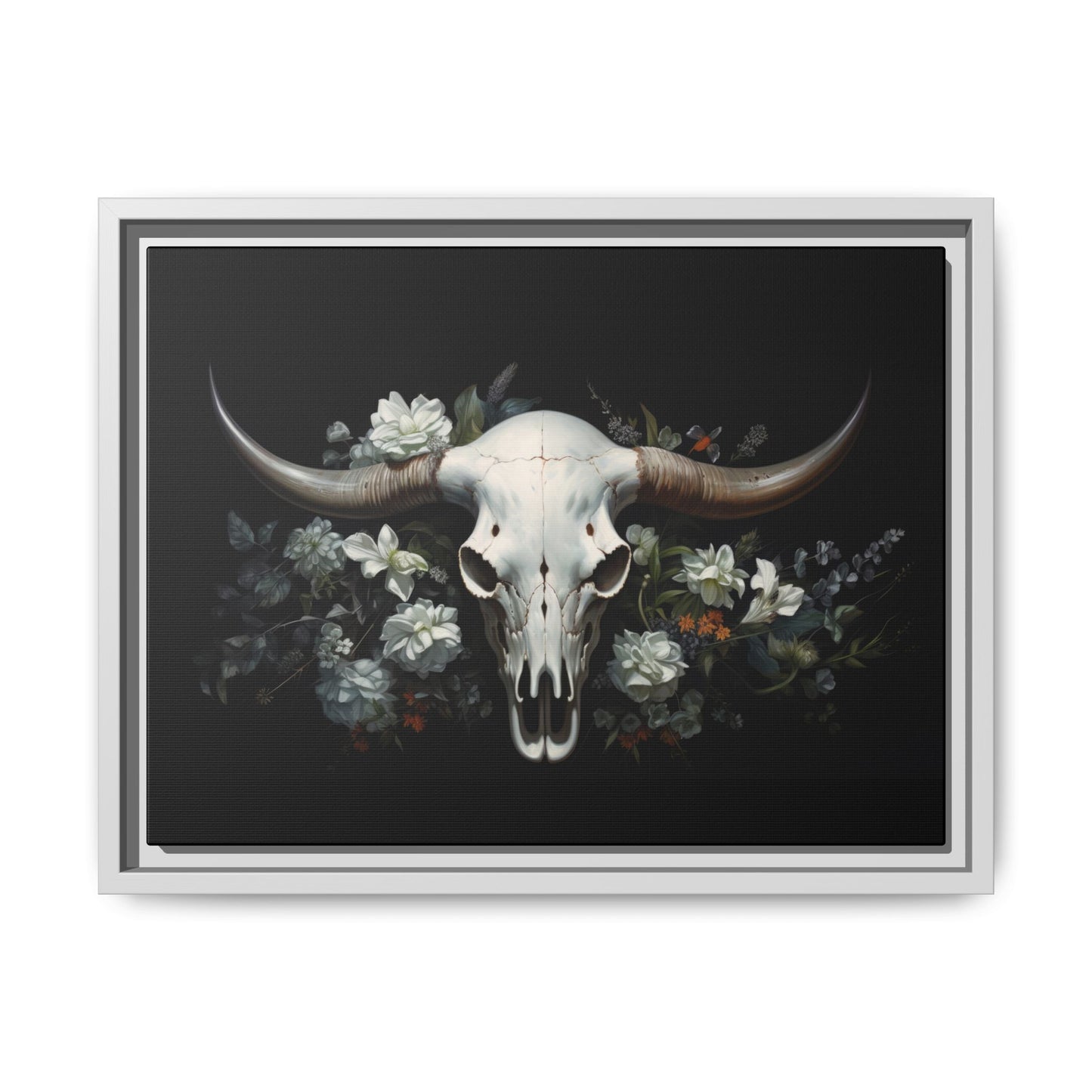 Bull Skull Wall Art, Framed Matte Canvas Print