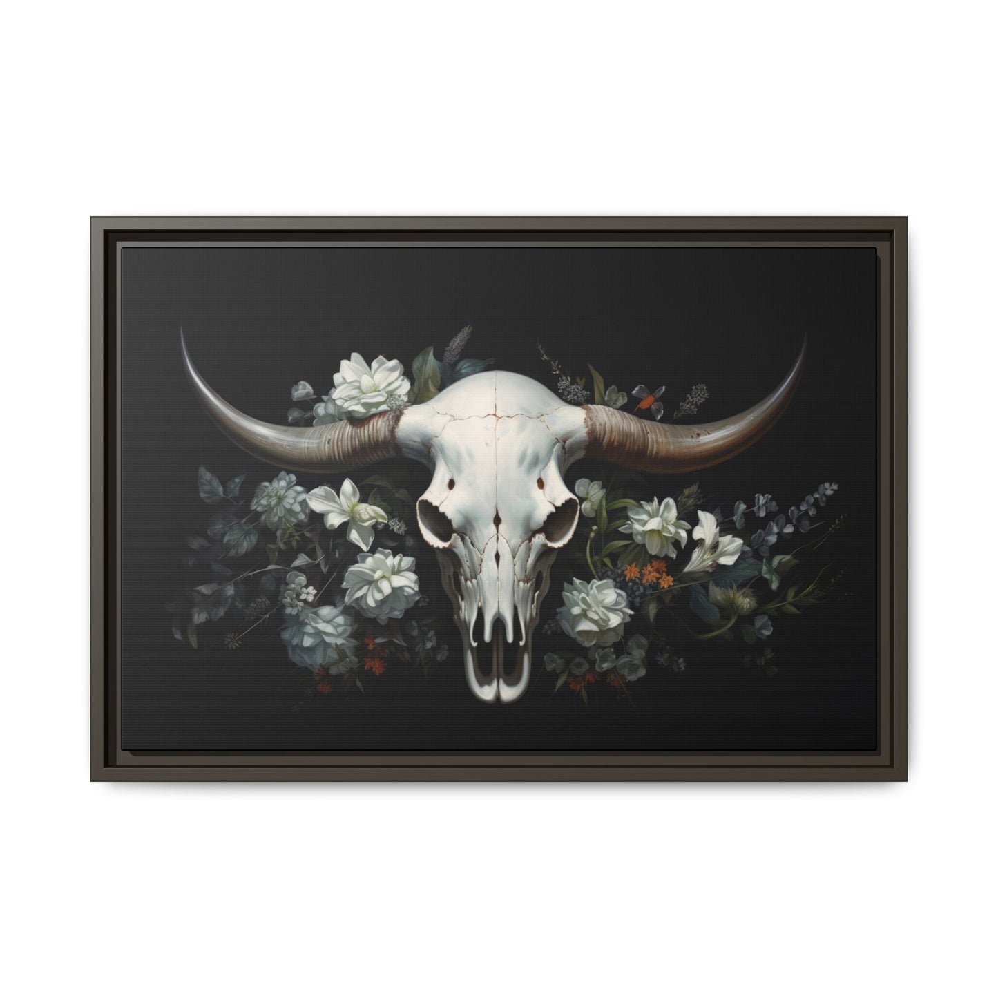 Bull Skull Wall Art, Framed Matte Canvas Print