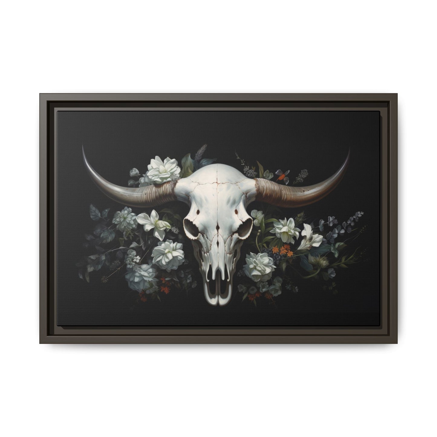 Bull Skull Wall Art, Framed Matte Canvas Print