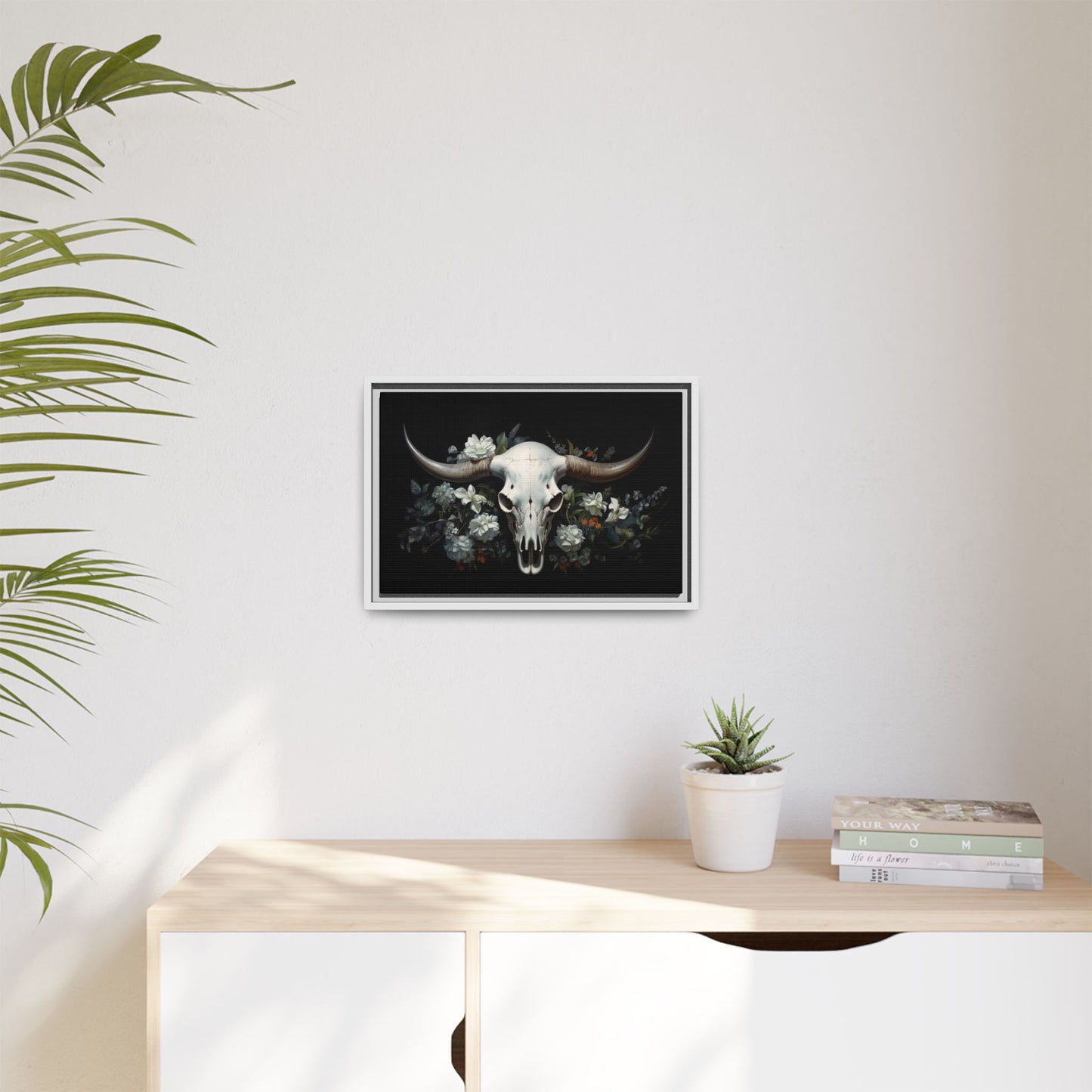 Bull Skull Wall Art, Framed Matte Canvas Print