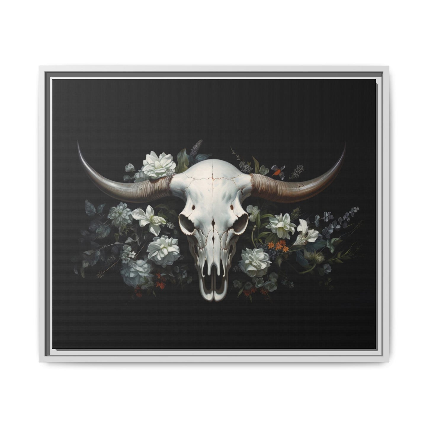 Bull Skull Wall Art, Framed Matte Canvas Print