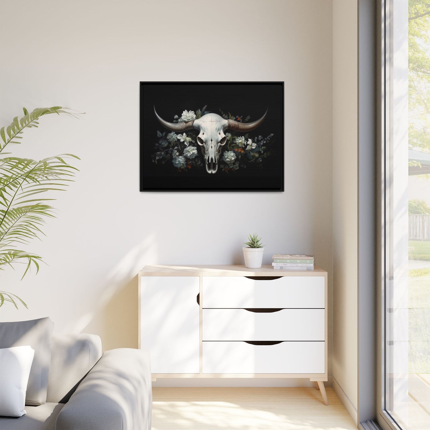 Bull Skull Wall Art, Framed Matte Canvas Print