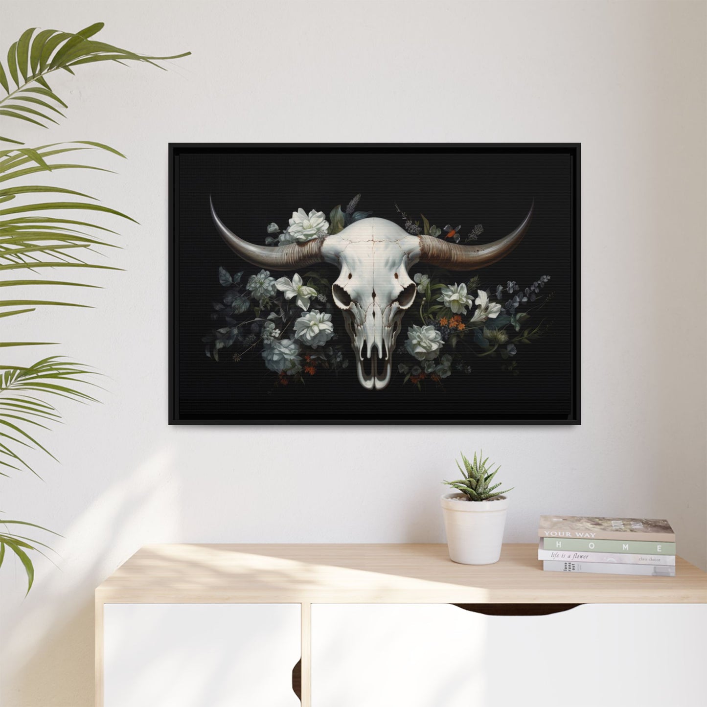 Bull Skull Wall Art, Framed Matte Canvas Print