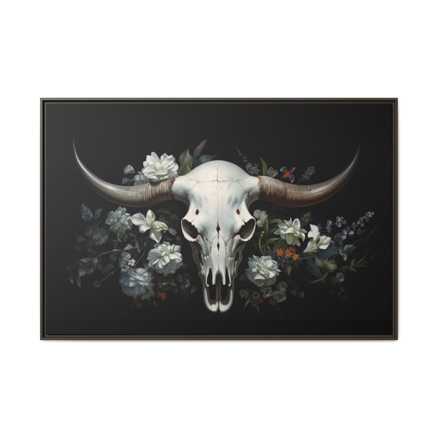 Bull Skull Wall Art, Framed Matte Canvas Print