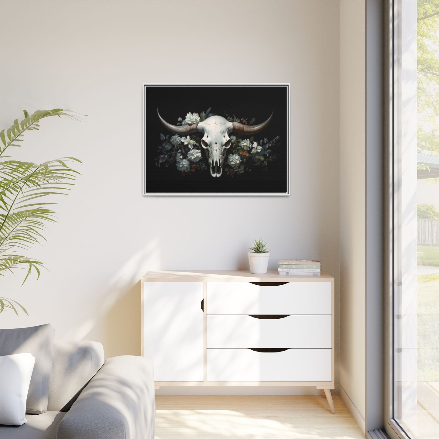 Bull Skull Wall Art, Framed Matte Canvas Print