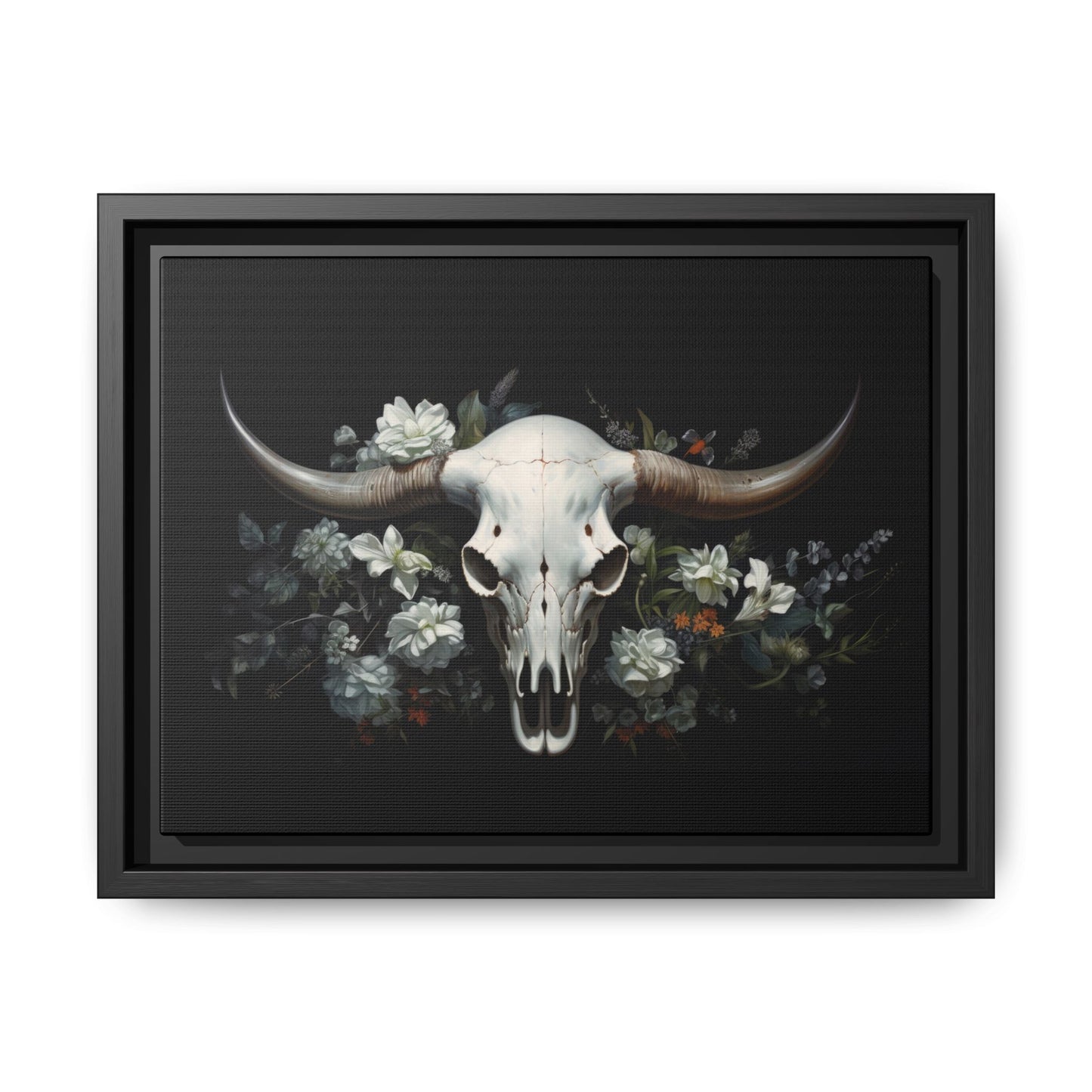 Bull Skull Wall Art, Framed Matte Canvas Print