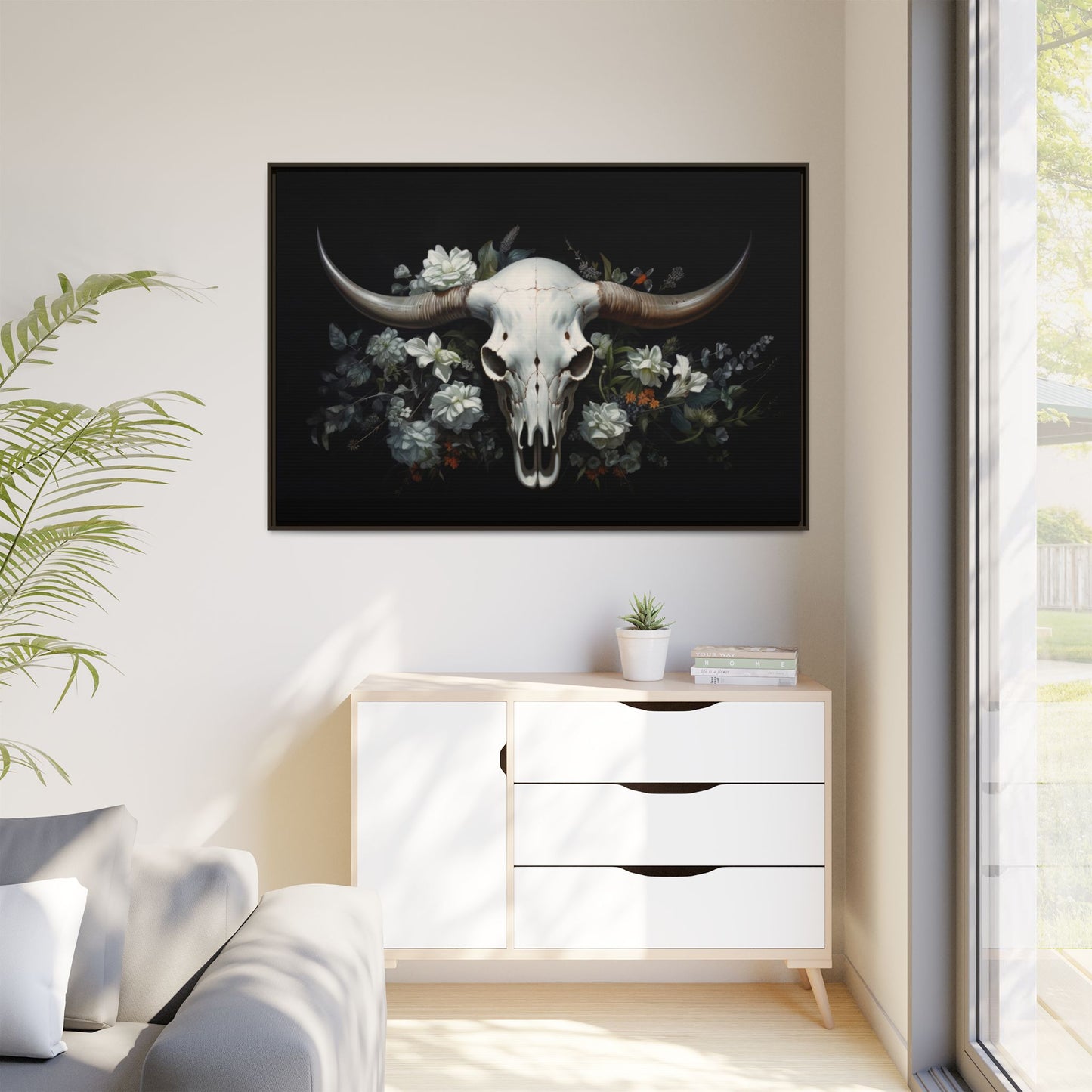 Bull Skull Wall Art, Framed Matte Canvas Print