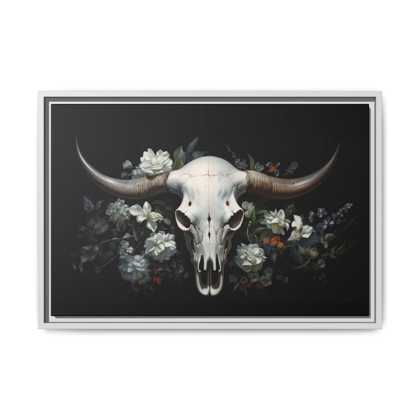 Bull Skull Wall Art, Framed Matte Canvas Print