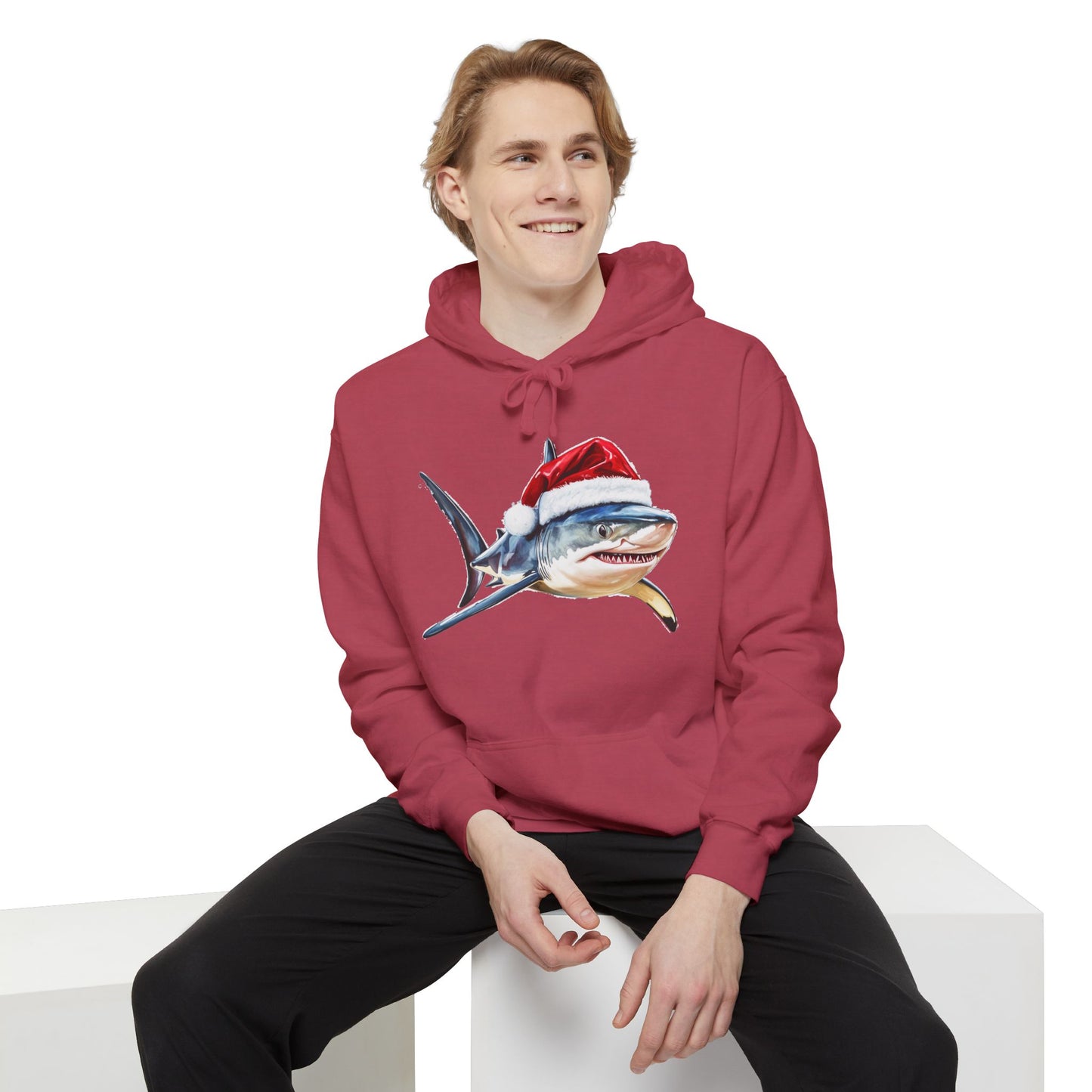 Festive Shark Hoodie, Unisex Holiday Apparel, Cute Christmas Gift, Casual Winter Fashion, Cozy Beachwear