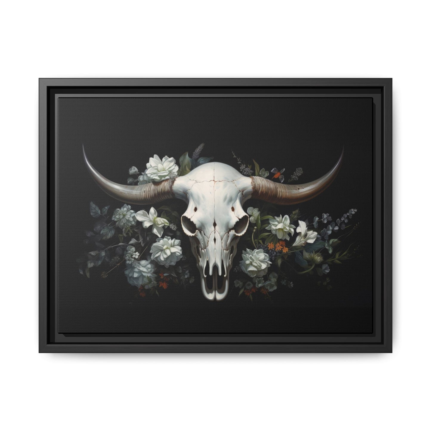 Bull Skull Wall Art, Framed Matte Canvas Print