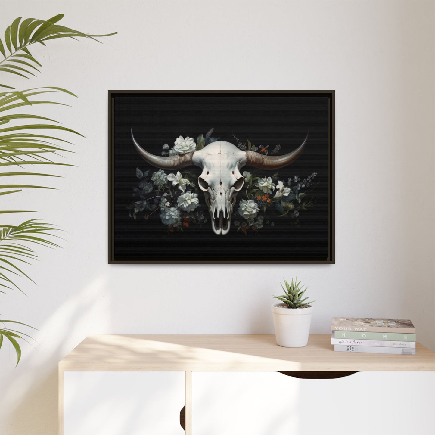 Bull Skull Wall Art, Framed Matte Canvas Print