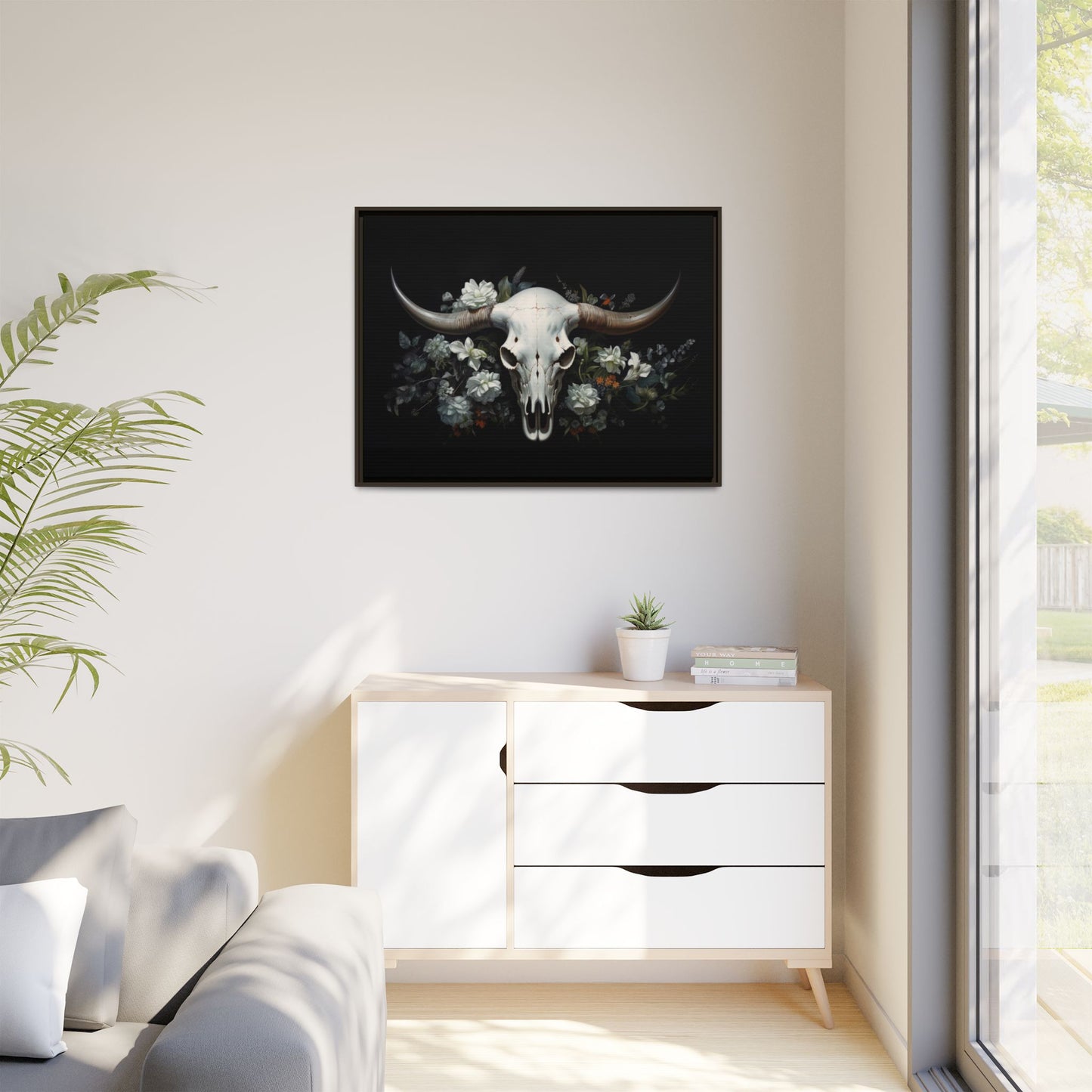 Bull Skull Wall Art, Framed Matte Canvas Print