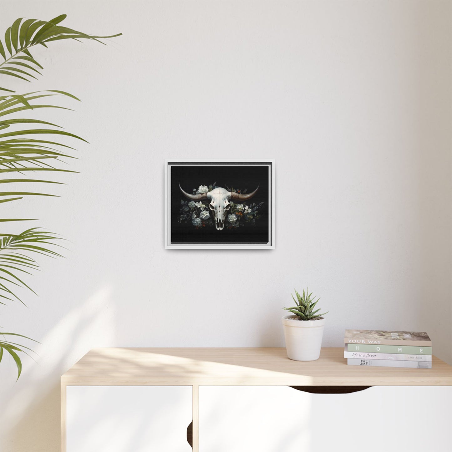 Bull Skull Wall Art, Framed Matte Canvas Print