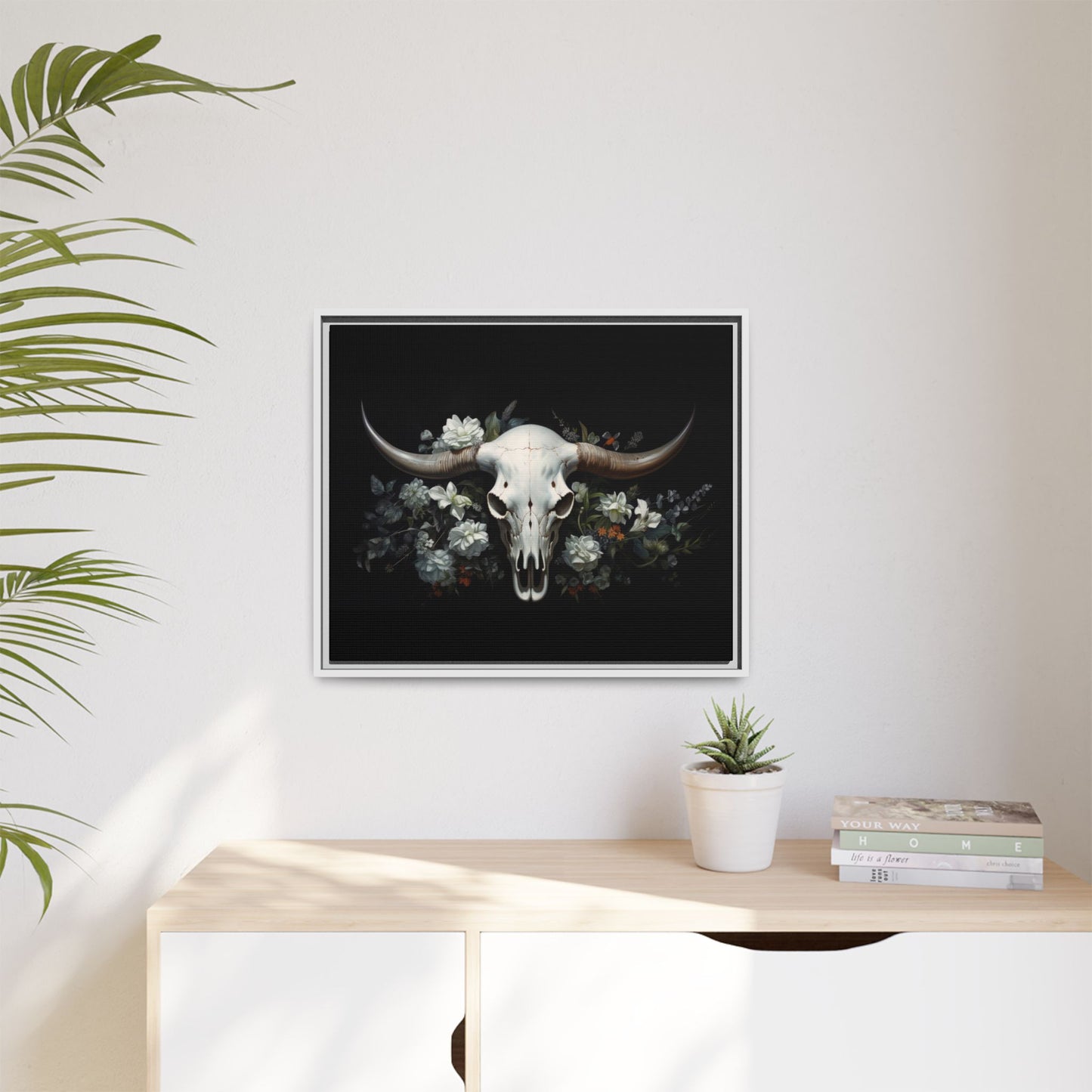 Bull Skull Wall Art, Framed Matte Canvas Print