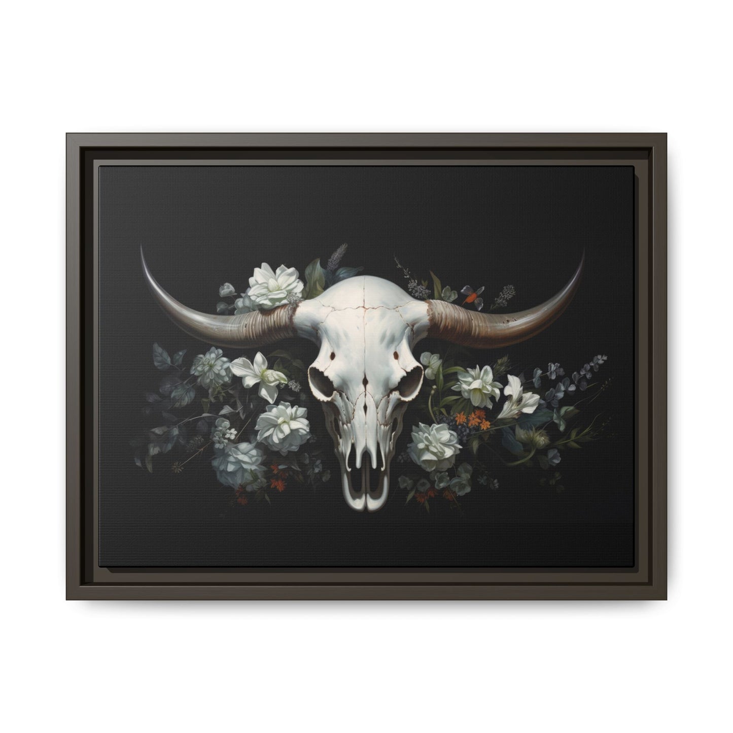 Bull Skull Wall Art, Framed Matte Canvas Print