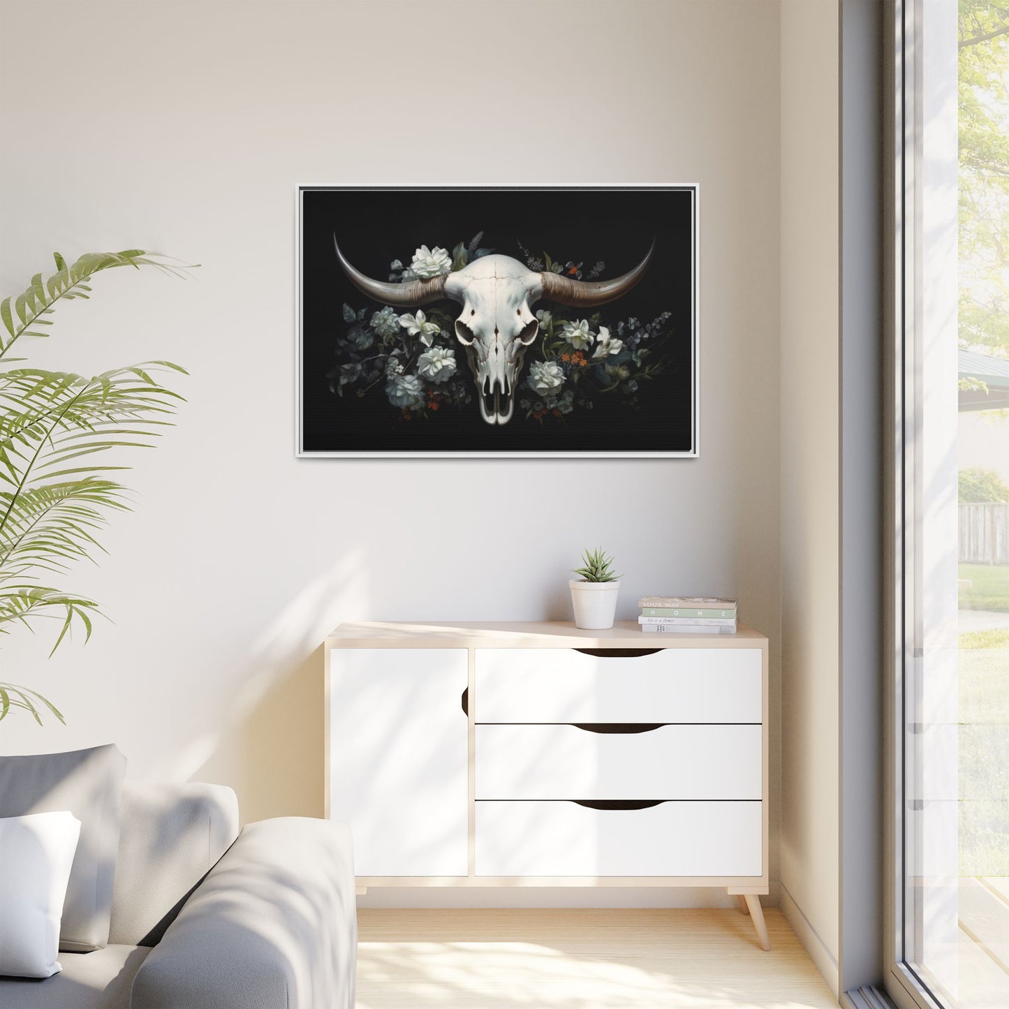 Bull Skull Wall Art, Framed Matte Canvas Print