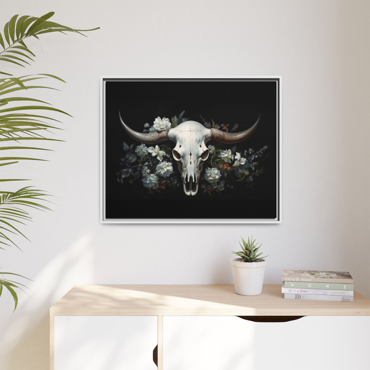 Bull Skull Wall Art, Framed Matte Canvas Print