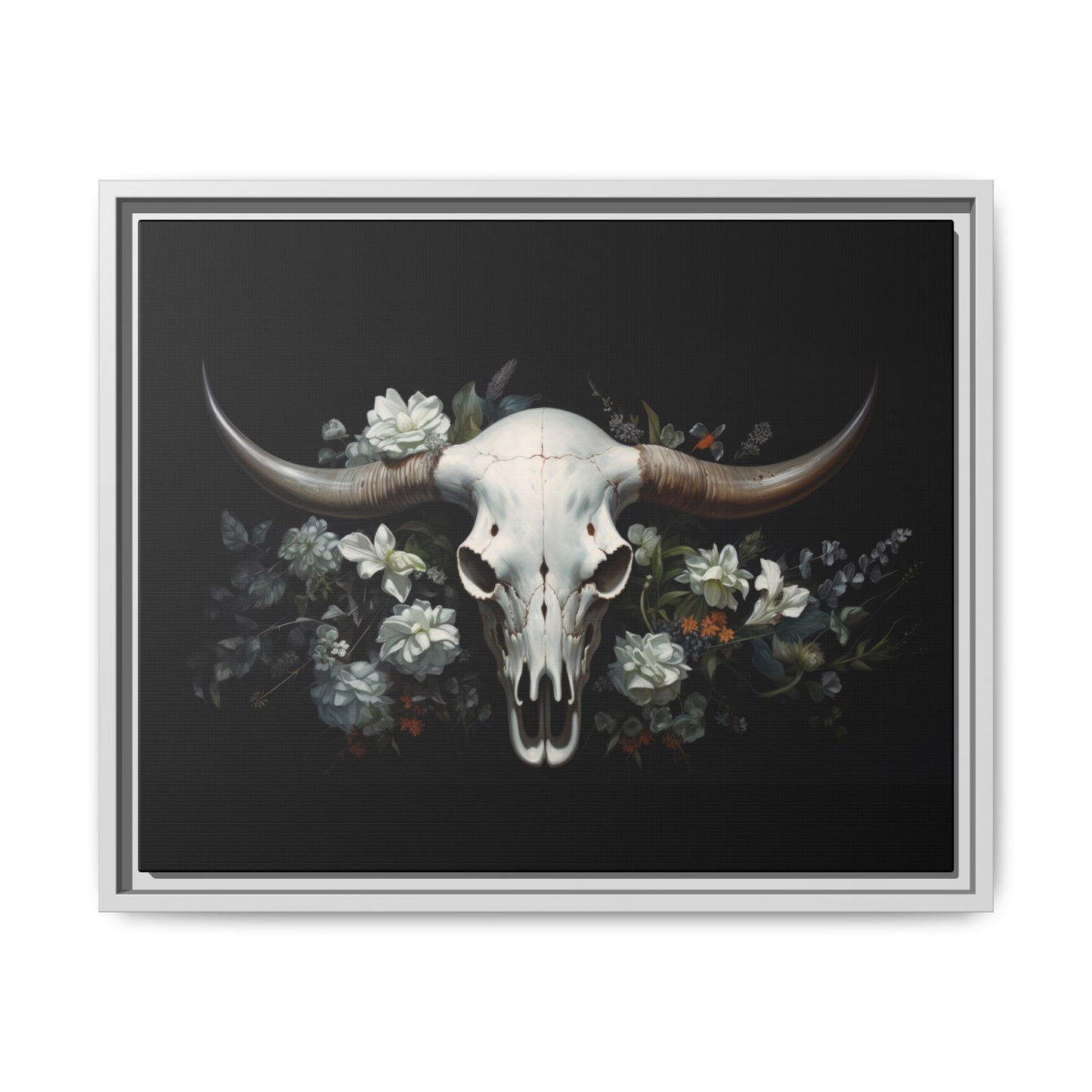 Bull Skull Wall Art, Framed Matte Canvas Print