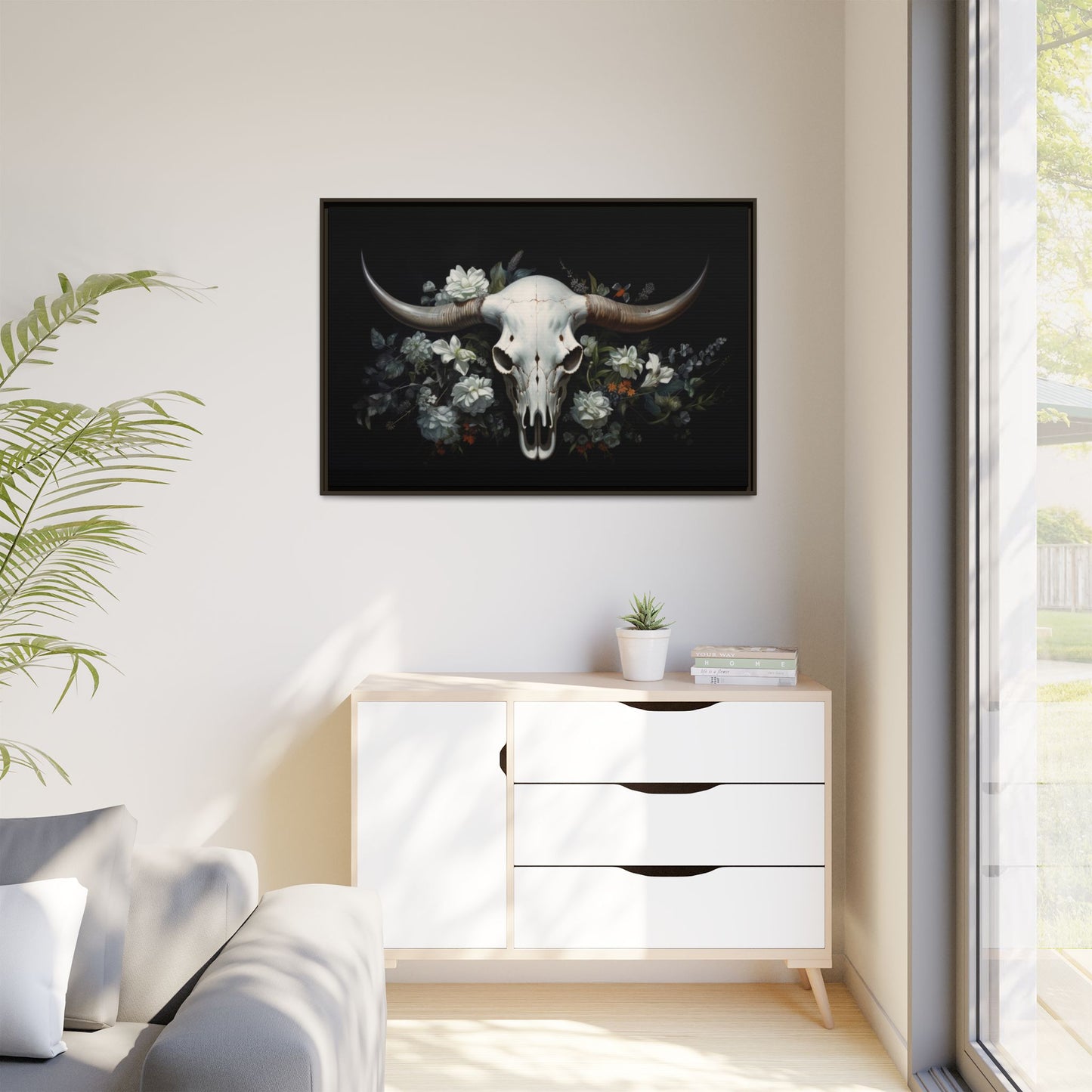 Bull Skull Wall Art, Framed Matte Canvas Print