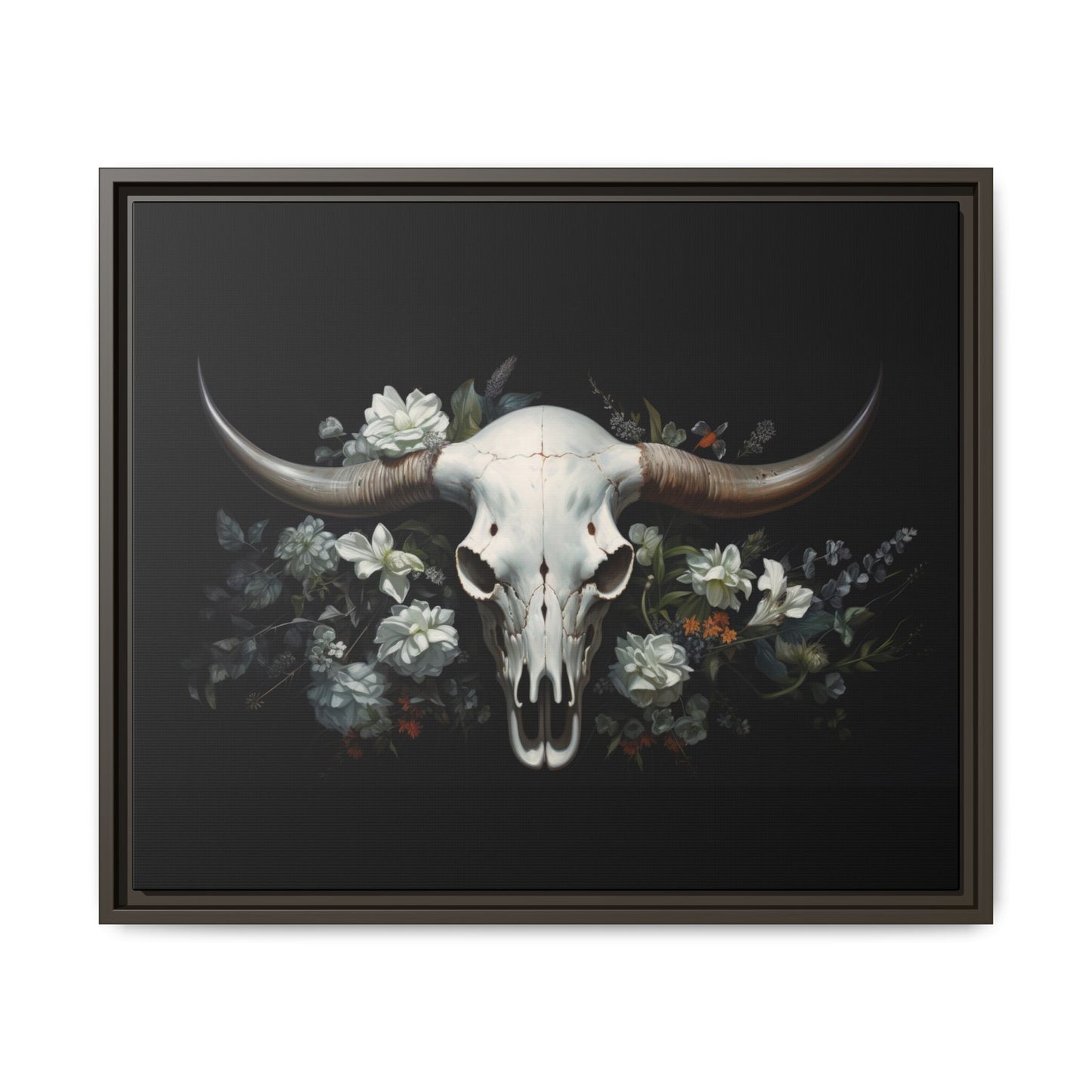 Bull Skull Wall Art, Framed Matte Canvas Print