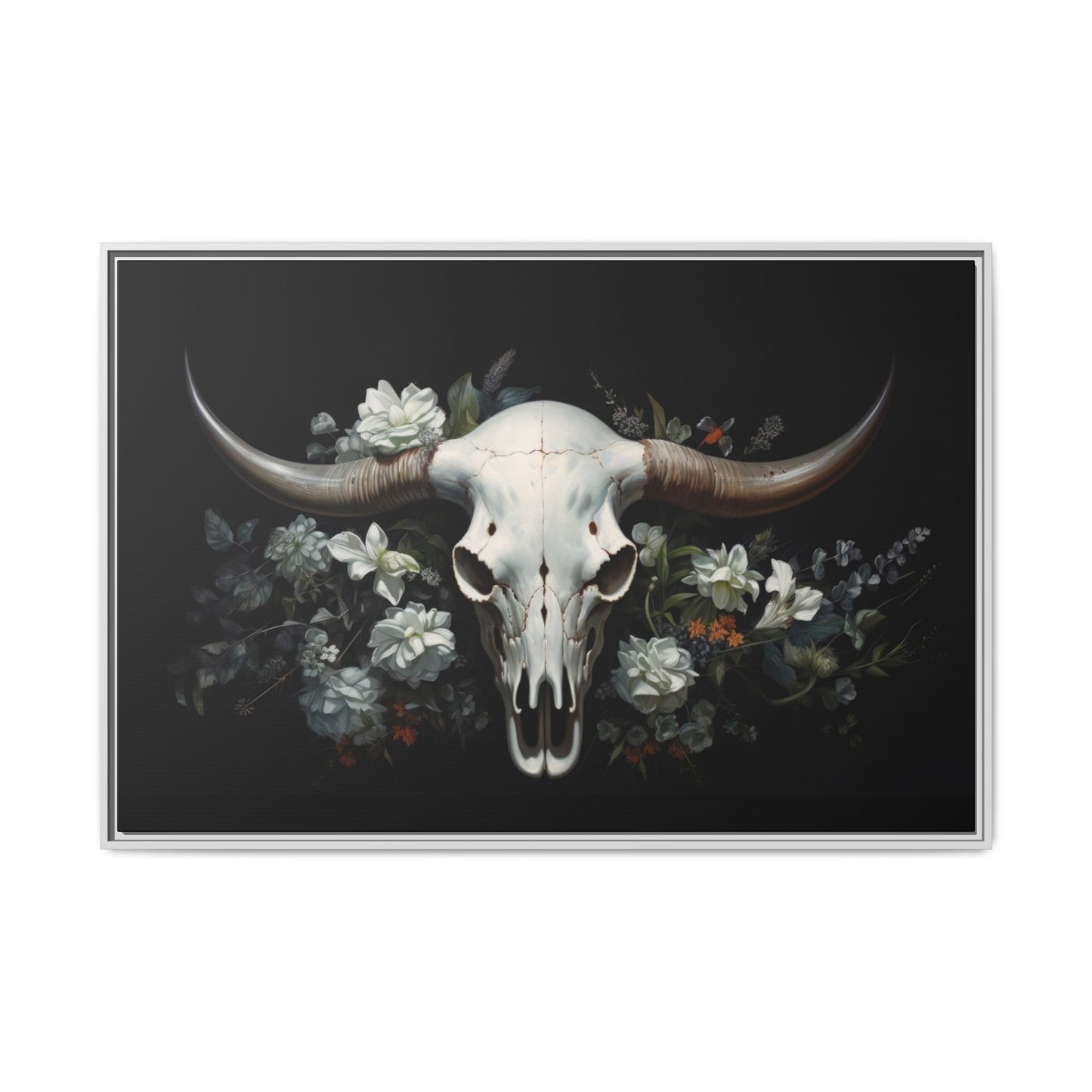 Bull Skull Wall Art, Framed Matte Canvas Print
