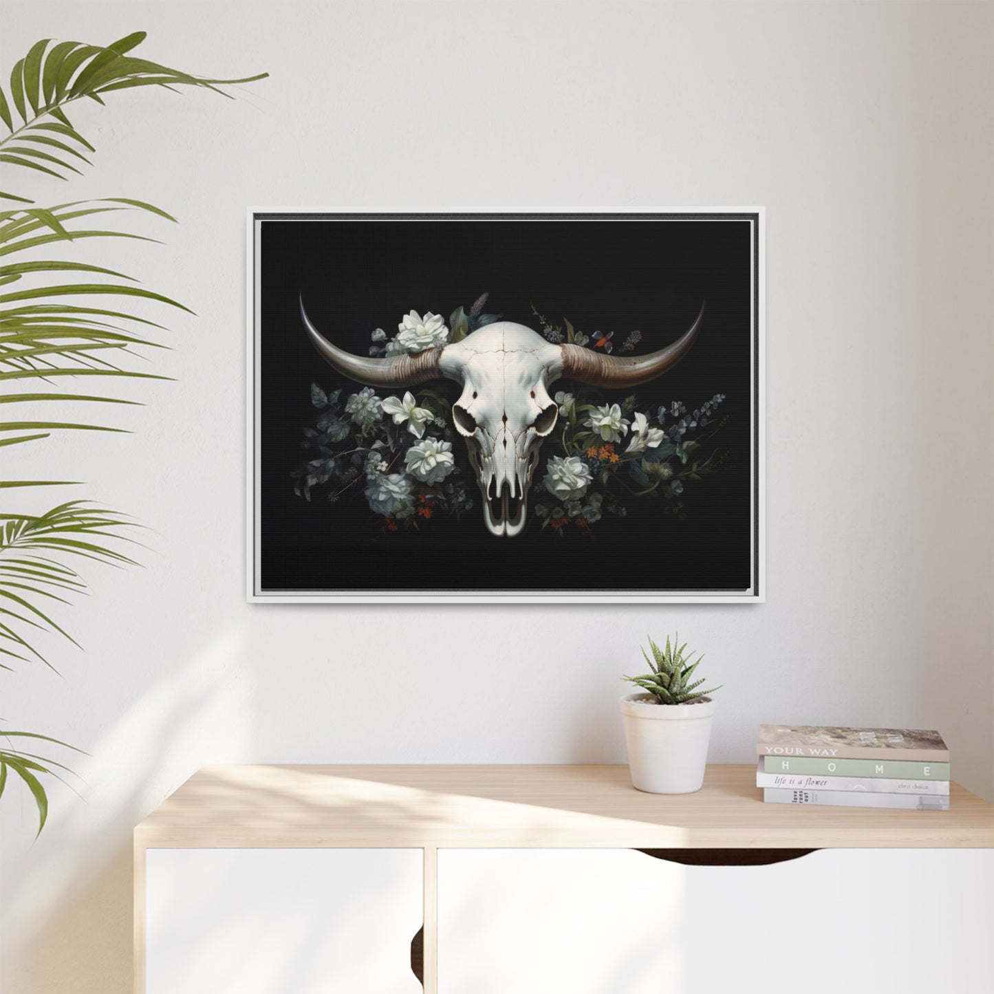 Bull Skull Wall Art, Framed Matte Canvas Print