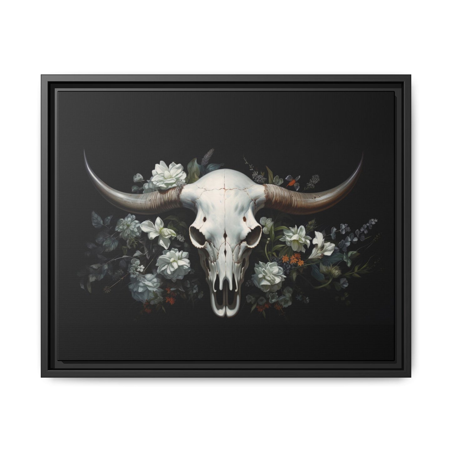 Bull Skull Wall Art, Framed Matte Canvas Print