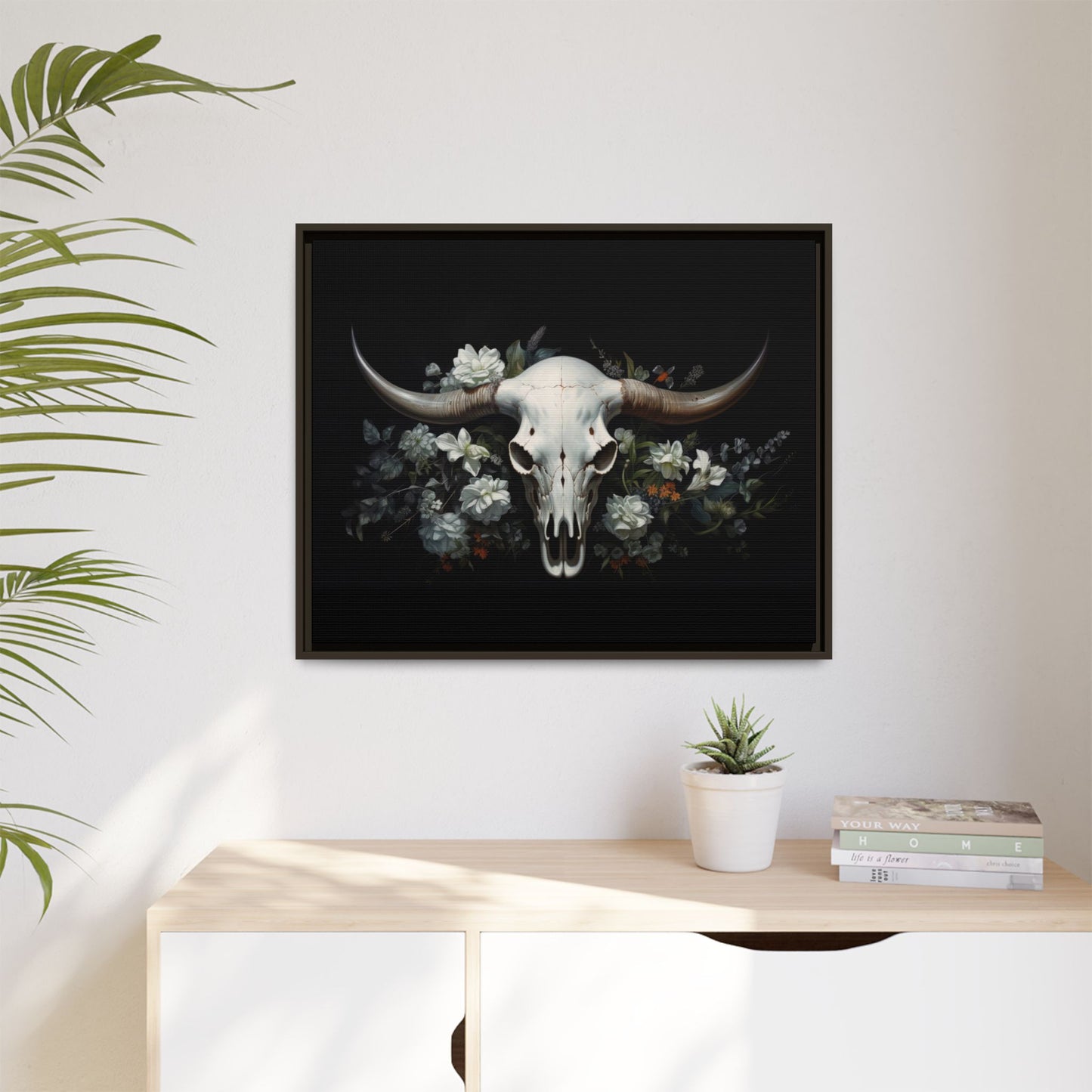 Bull Skull Wall Art, Framed Matte Canvas Print