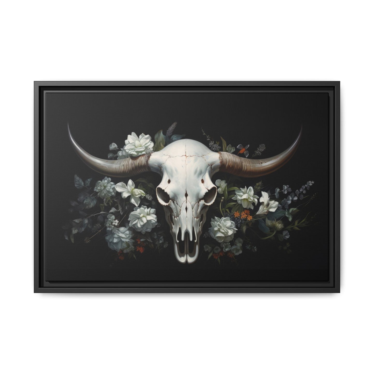 Bull Skull Wall Art, Framed Matte Canvas Print