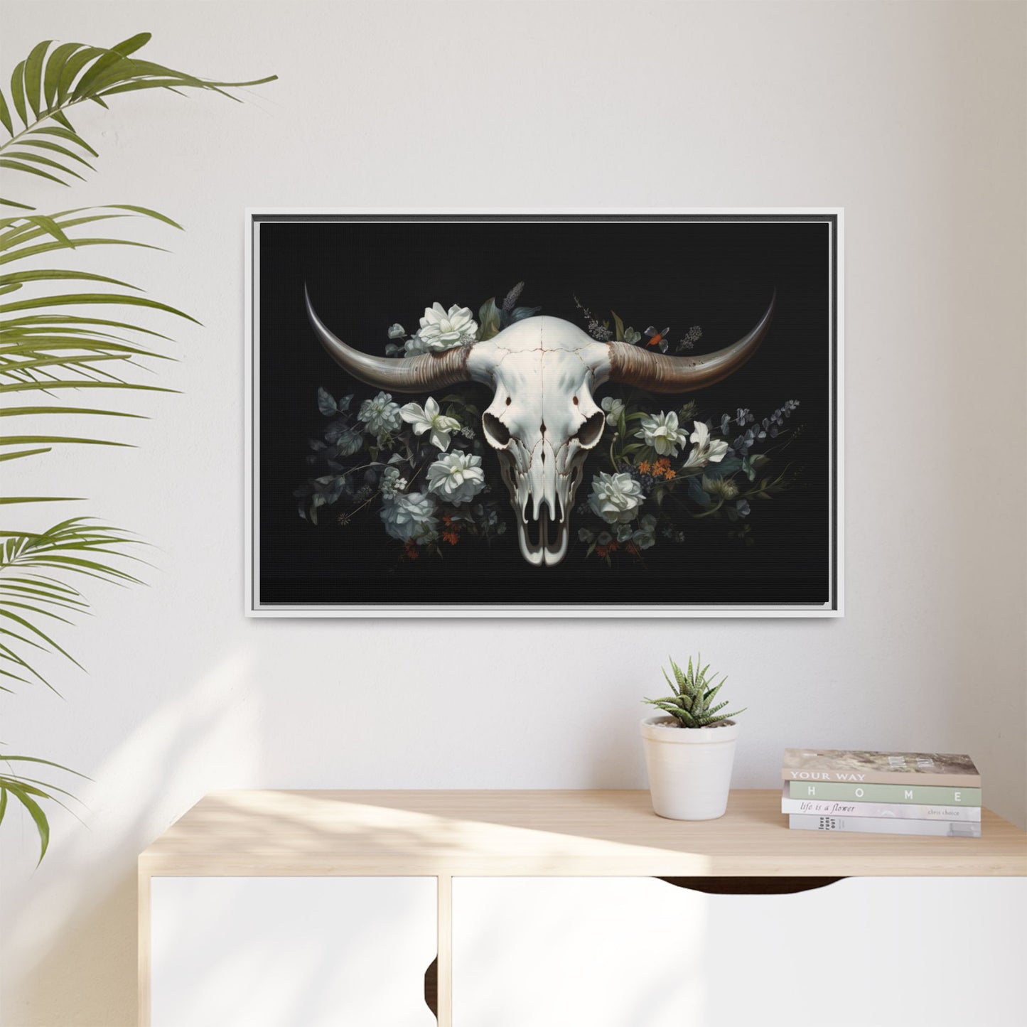 Bull Skull Wall Art, Framed Matte Canvas Print