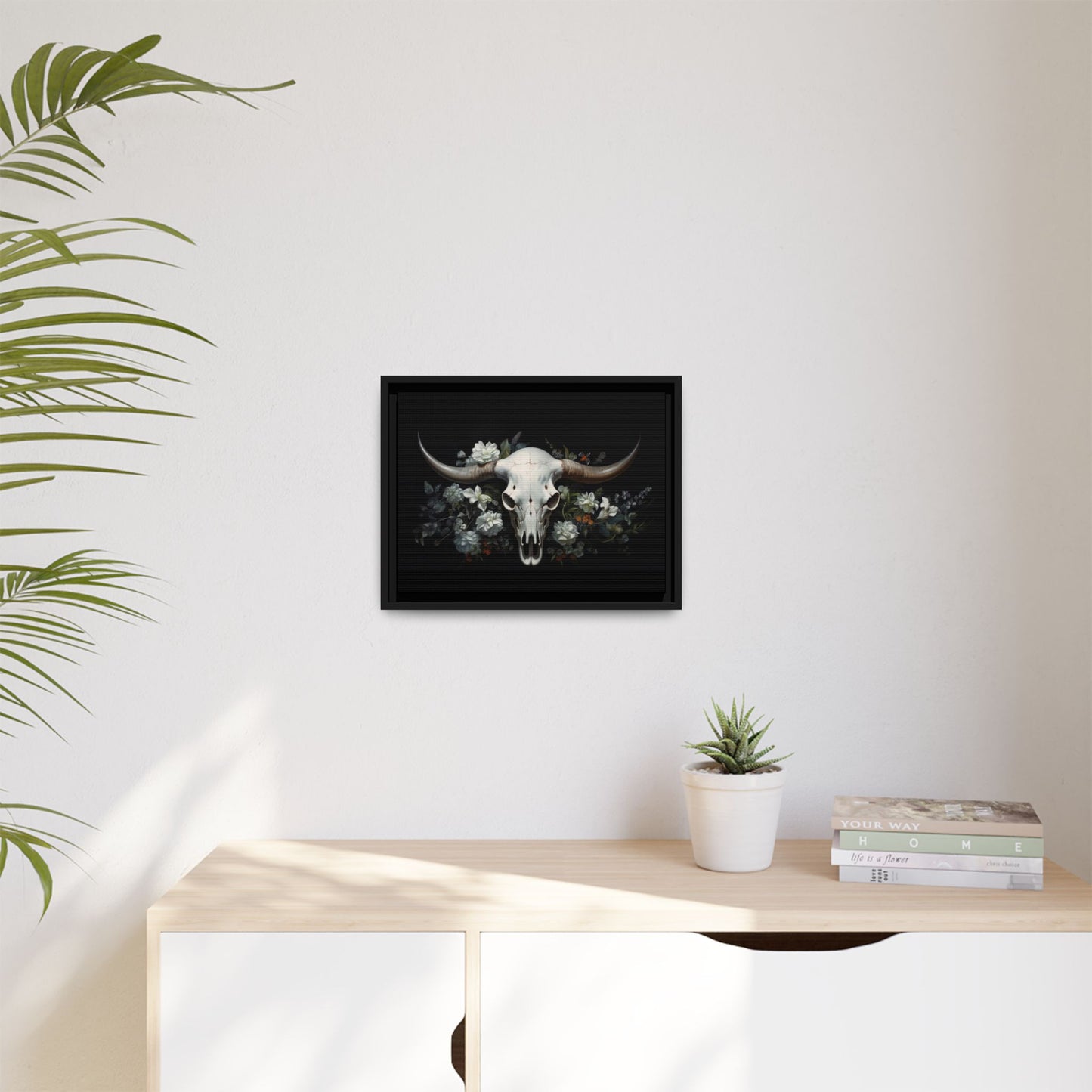 Bull Skull Wall Art, Framed Matte Canvas Print