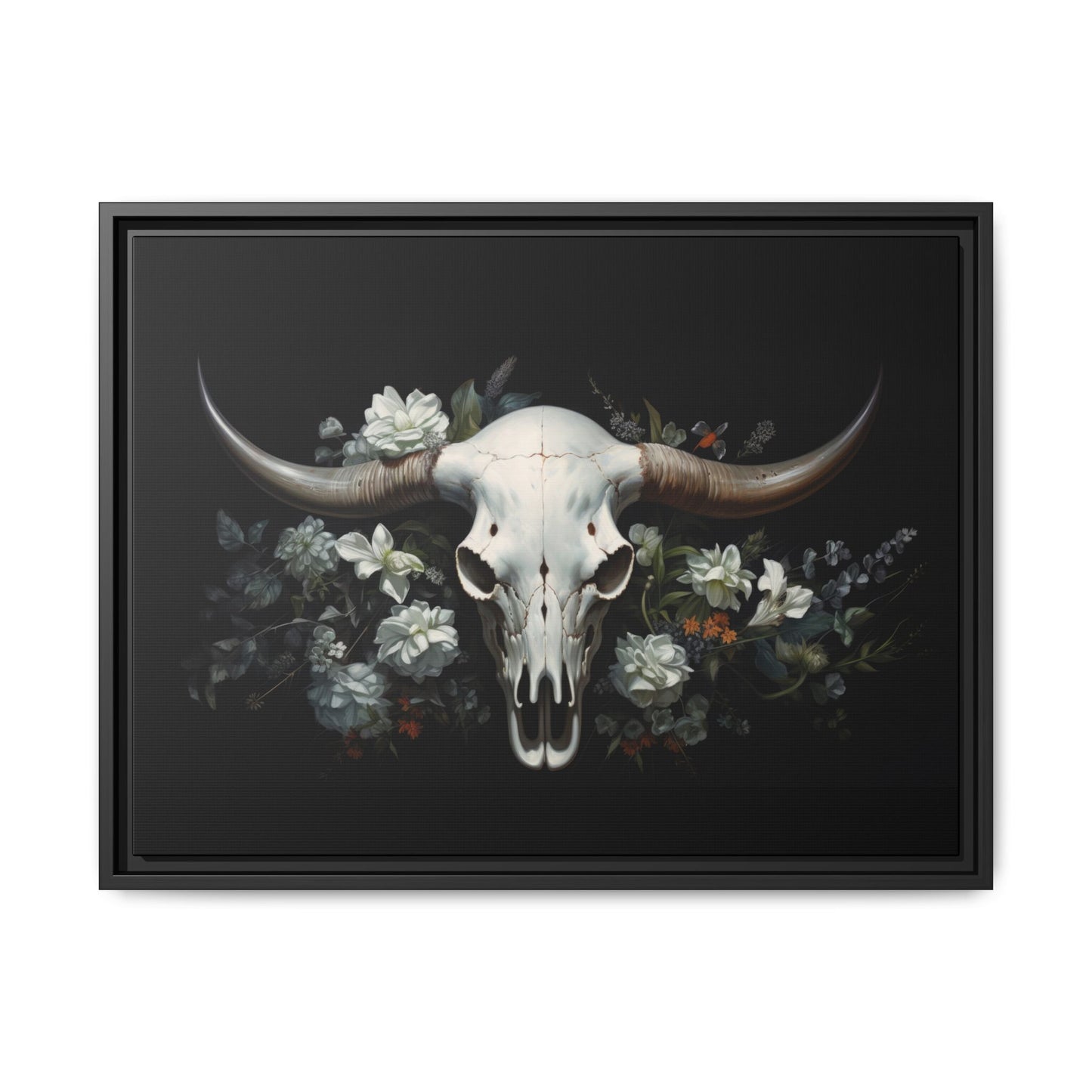 Bull Skull Wall Art, Framed Matte Canvas Print