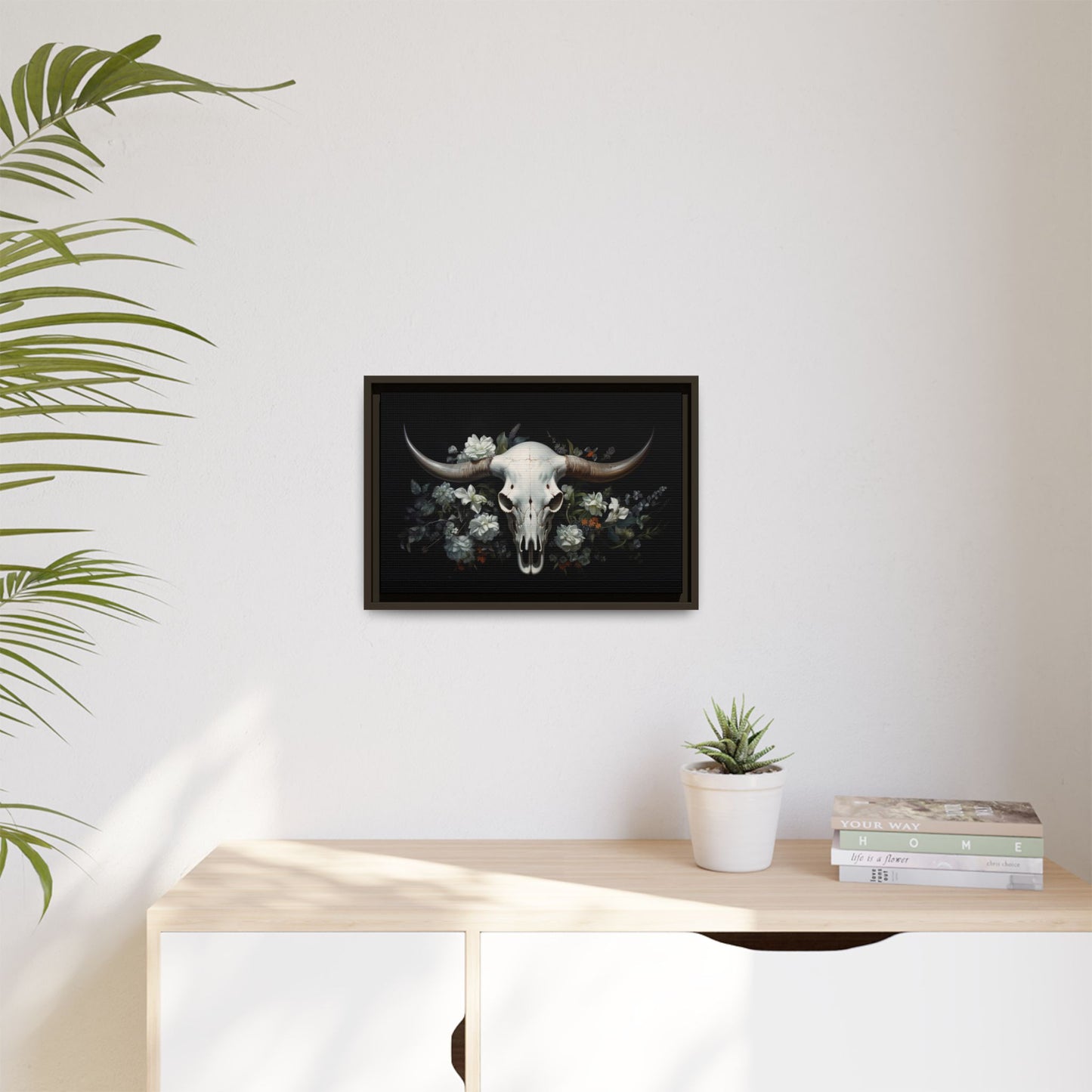 Bull Skull Wall Art, Framed Matte Canvas Print