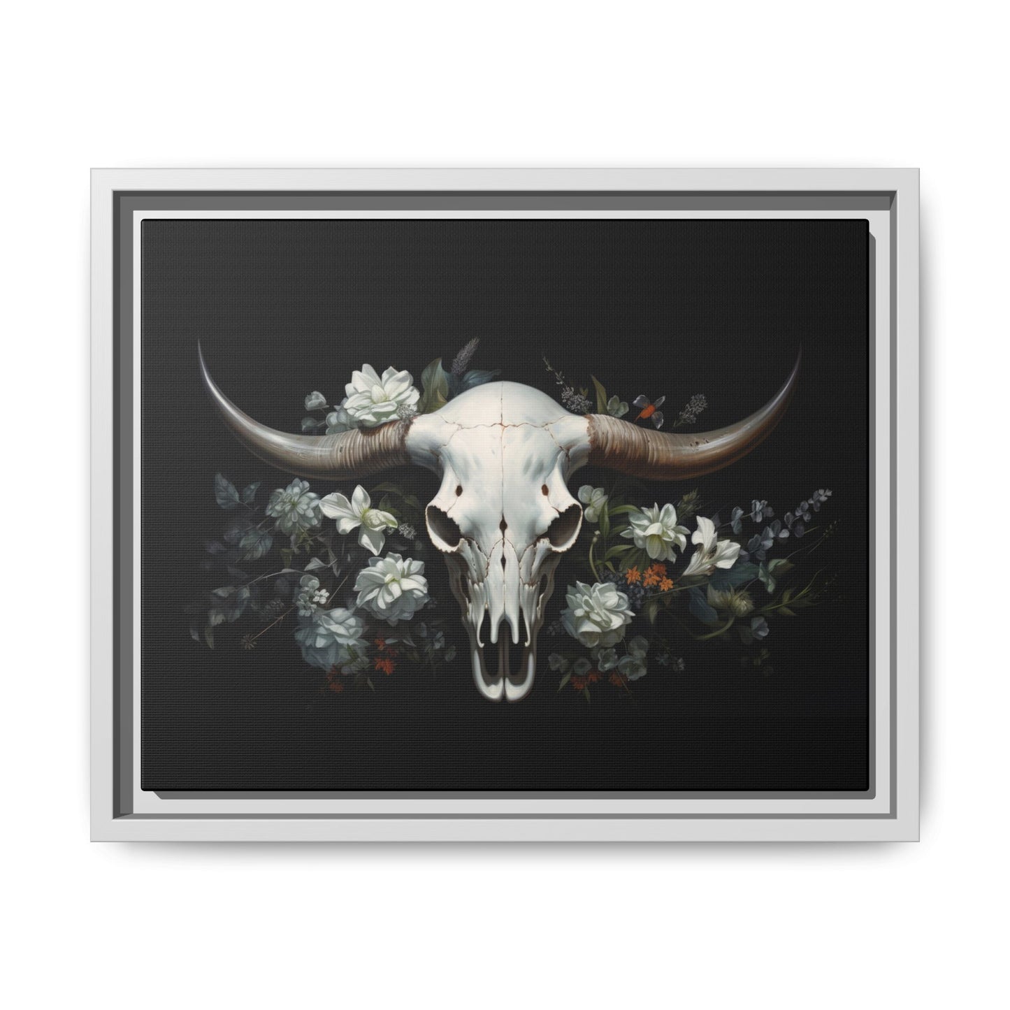 Bull Skull Wall Art, Framed Matte Canvas Print