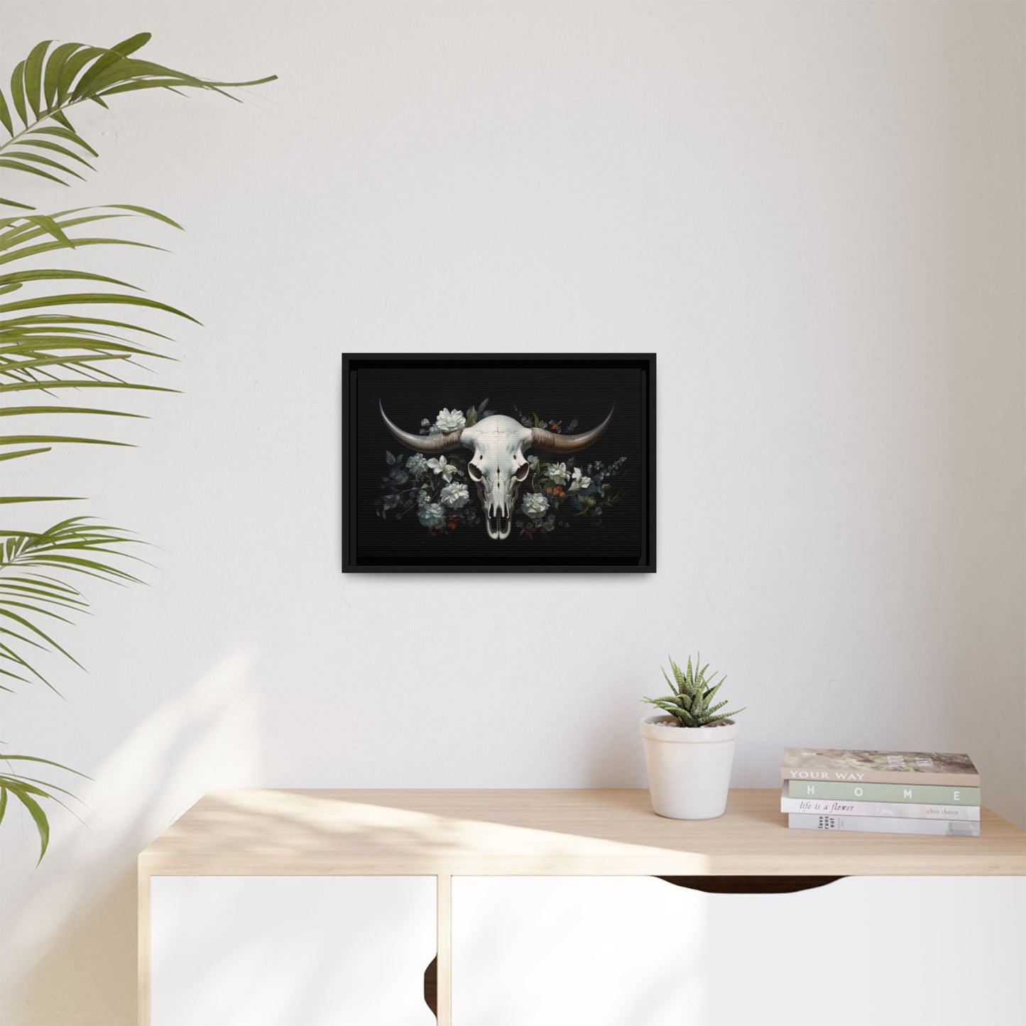 Bull Skull Wall Art, Framed Matte Canvas Print