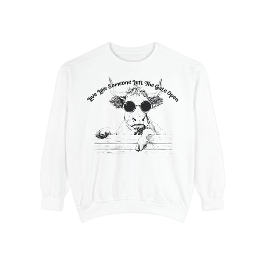 Funny Cow Sweatshirt, Comfortable Garment Dyed Crewneck